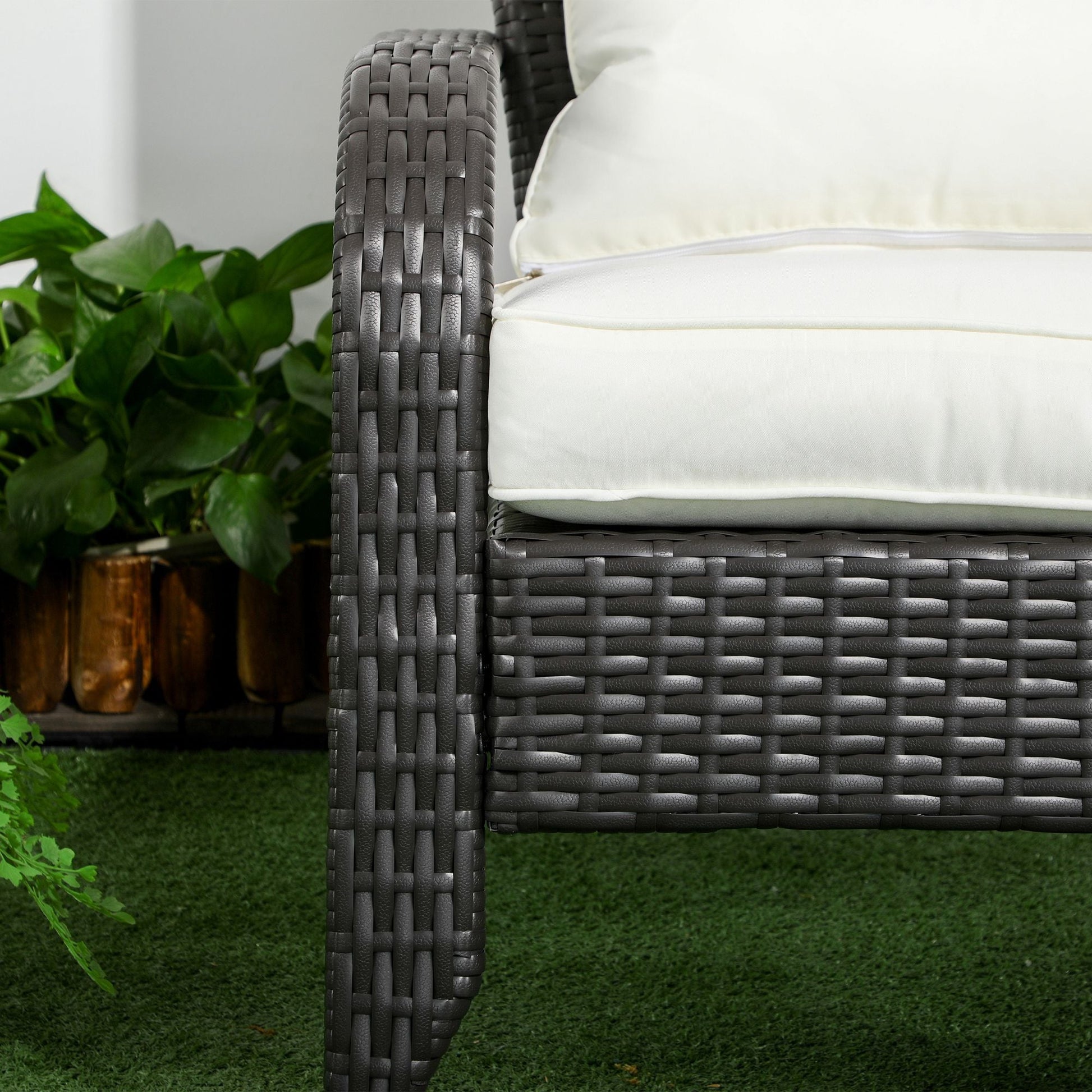 Patio Wicker Adirondack Chair, PE Rattan Outdoor Muskoka Chair, Fire Pit Chair with Cushions for Patio, Garden, Backyard, Poolside, Balcony, Deck, Cream White