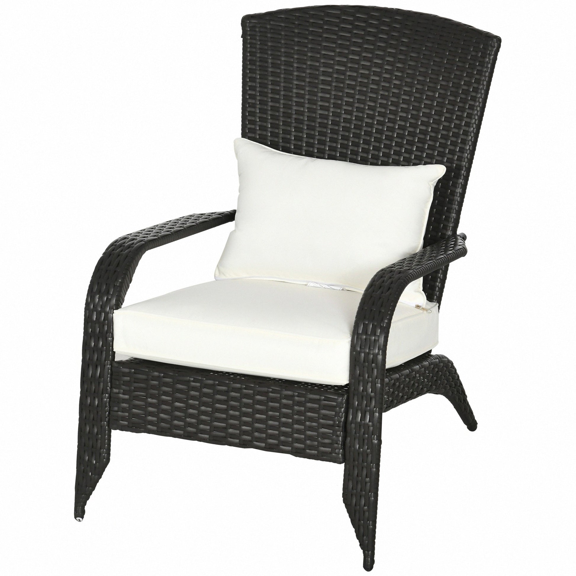 Patio Wicker Adirondack Chair, PE Rattan Outdoor Muskoka Chair, Fire Pit Chair with Cushions for Patio, Garden, Backyard, Poolside, Balcony, Deck, Cream White