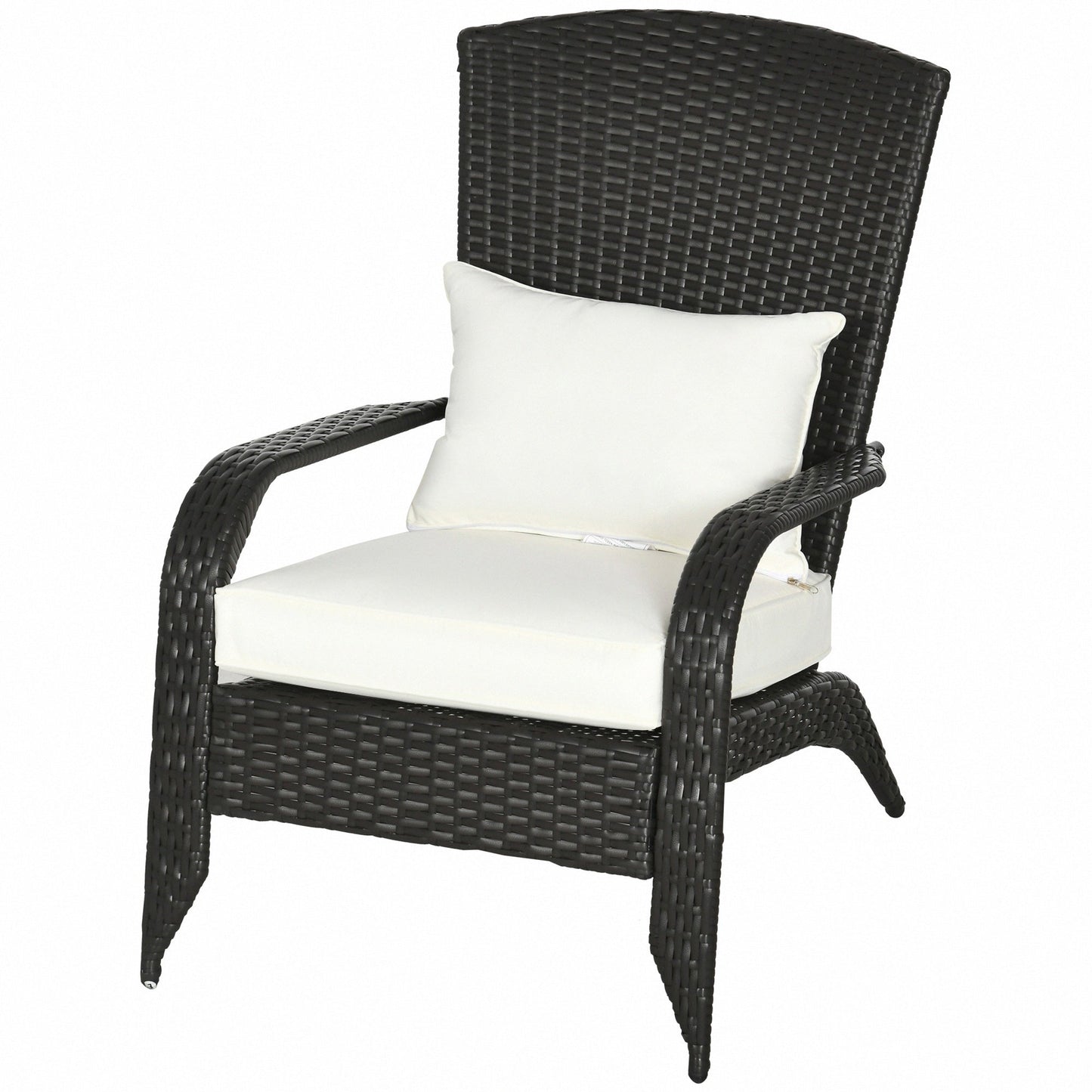 Patio Wicker Adirondack Chair, PE Rattan Outdoor Muskoka Chair, Fire Pit Chair with Cushions for Patio, Garden, Backyard, Poolside, Balcony, Deck, Cream White
