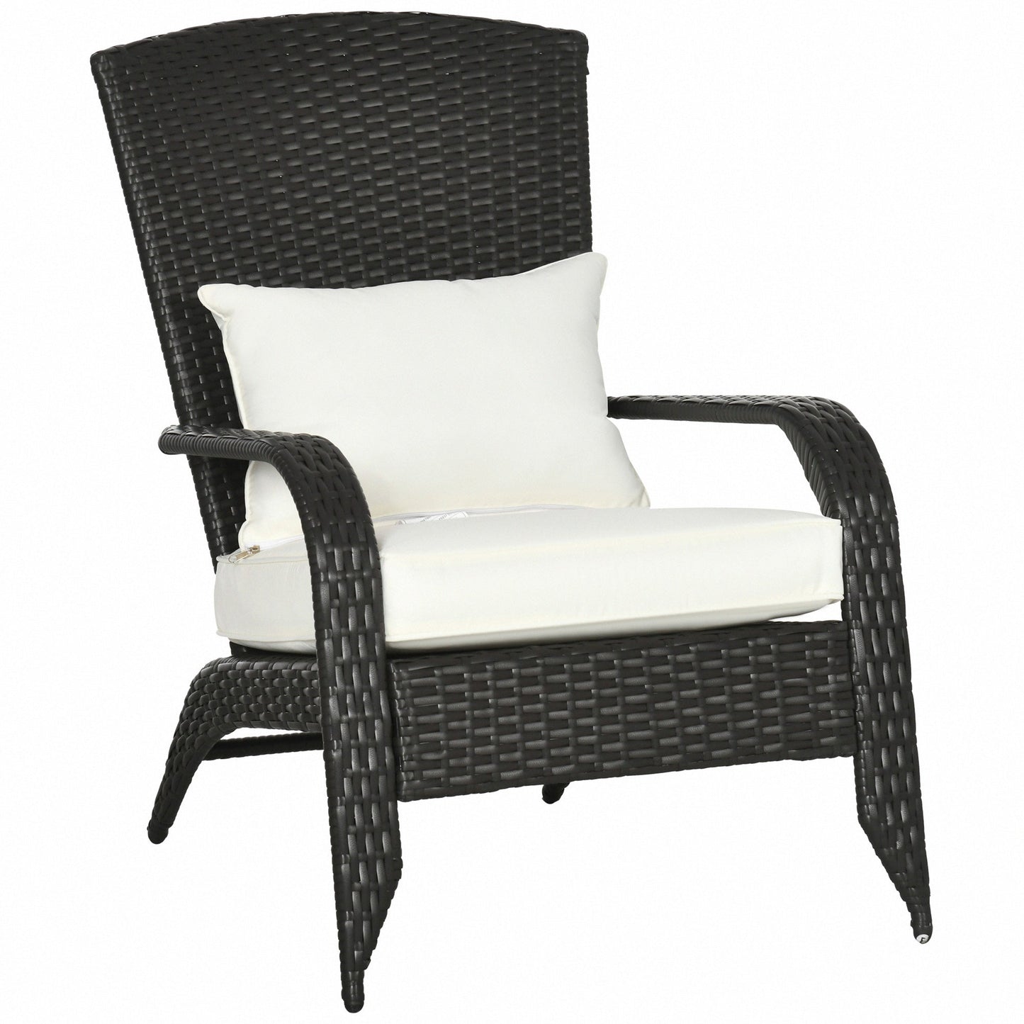 Patio Wicker Adirondack Chair, PE Rattan Outdoor Muskoka Chair, Fire Pit Chair with Cushions for Patio, Garden, Backyard, Poolside, Balcony, Deck, Cream White