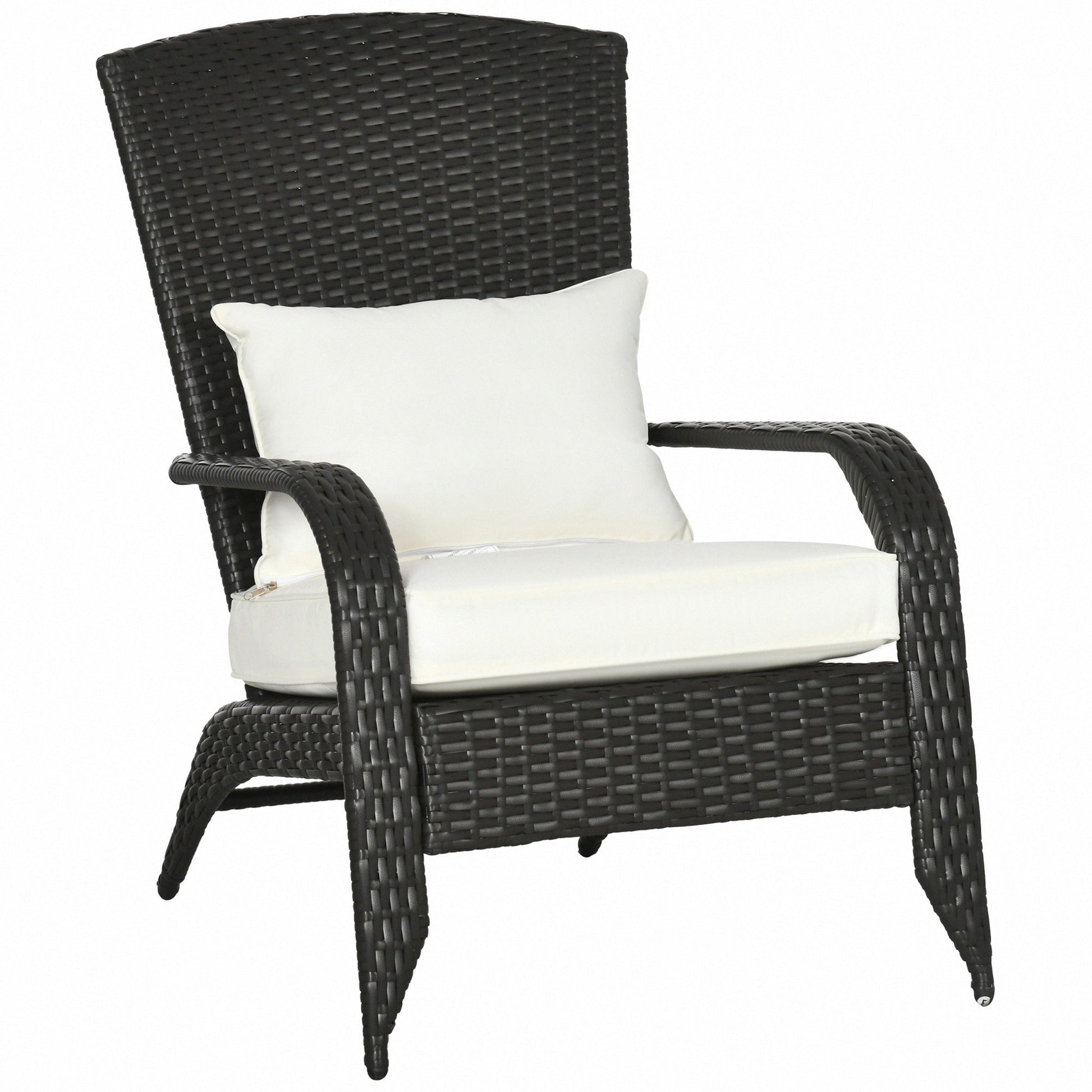 Patio Wicker Adirondack Chair, PE Rattan Outdoor Muskoka Chair, Fire Pit Chair with Cushions for Patio, Garden, Backyard, Poolside, Balcony, Deck, Cream White