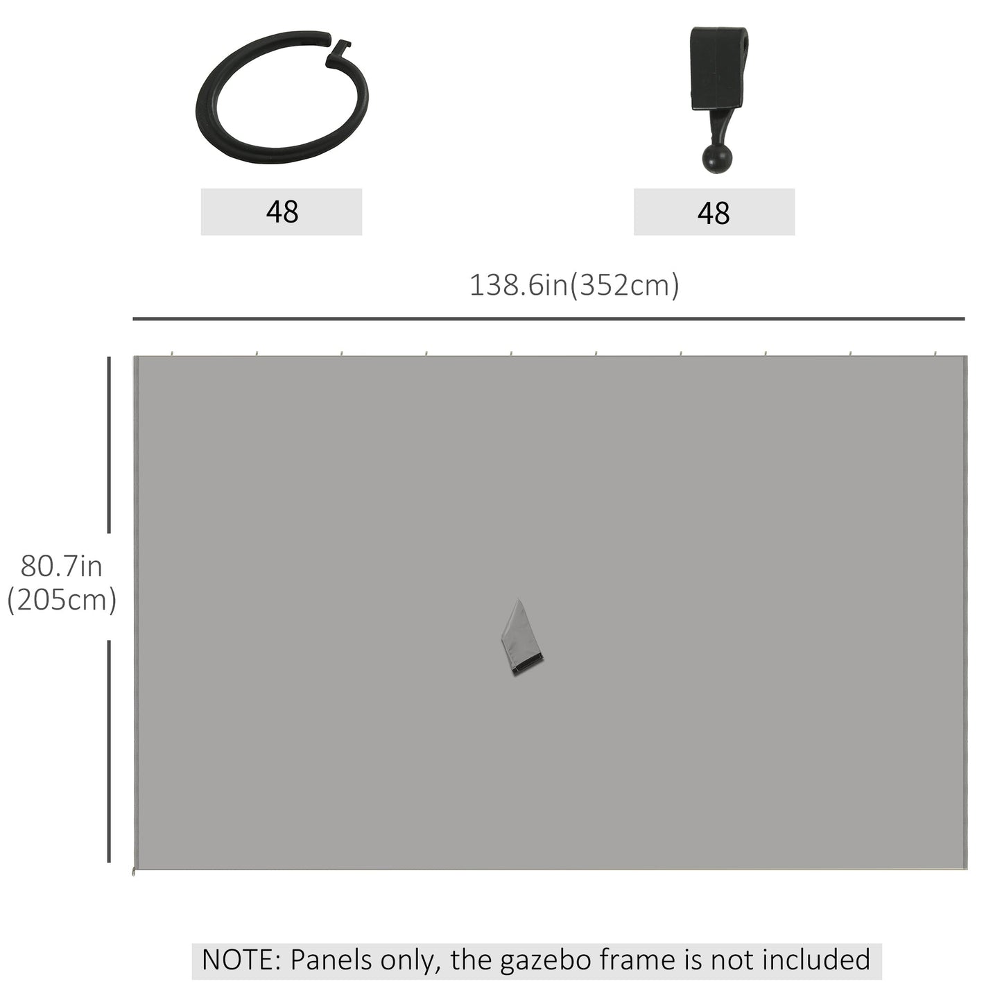 Replacement Gazebo Curtains with Zipper, 4-Panel Universal Gazebo Privacy Sidewall for Most 10' x 13' Gazebo Canopy Pavillion, Hooks/C-Rings Included, Grey