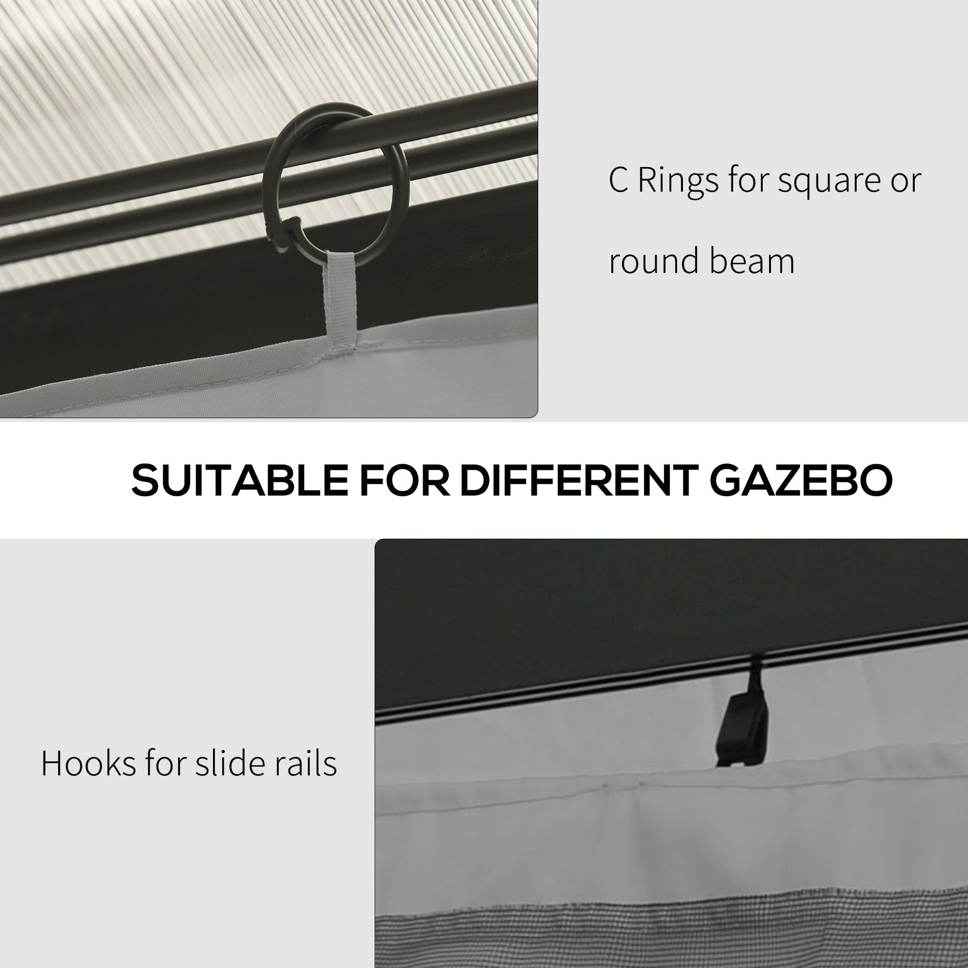 Replacement Gazebo Curtains with Zipper, 4-Panel Universal Gazebo Privacy Sidewall for Most 10' x 13' Gazebo Canopy Pavillion, Hooks/C-Rings Included, Grey