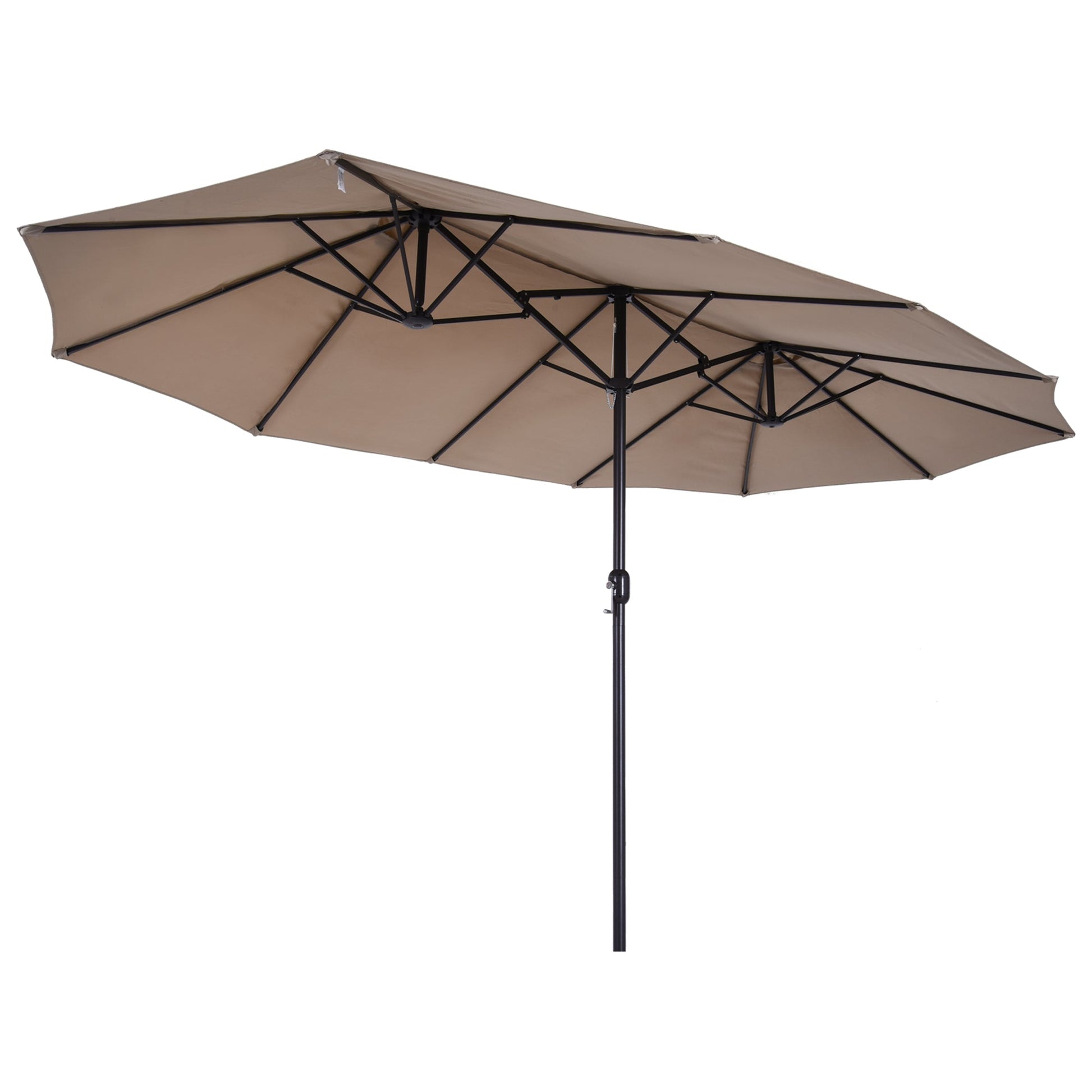 15ft Double-sided Patio Umbrella with Twin Canopy, Extra Large Outdoor Parasol with Crank for Pool, Deck, Market, Tan