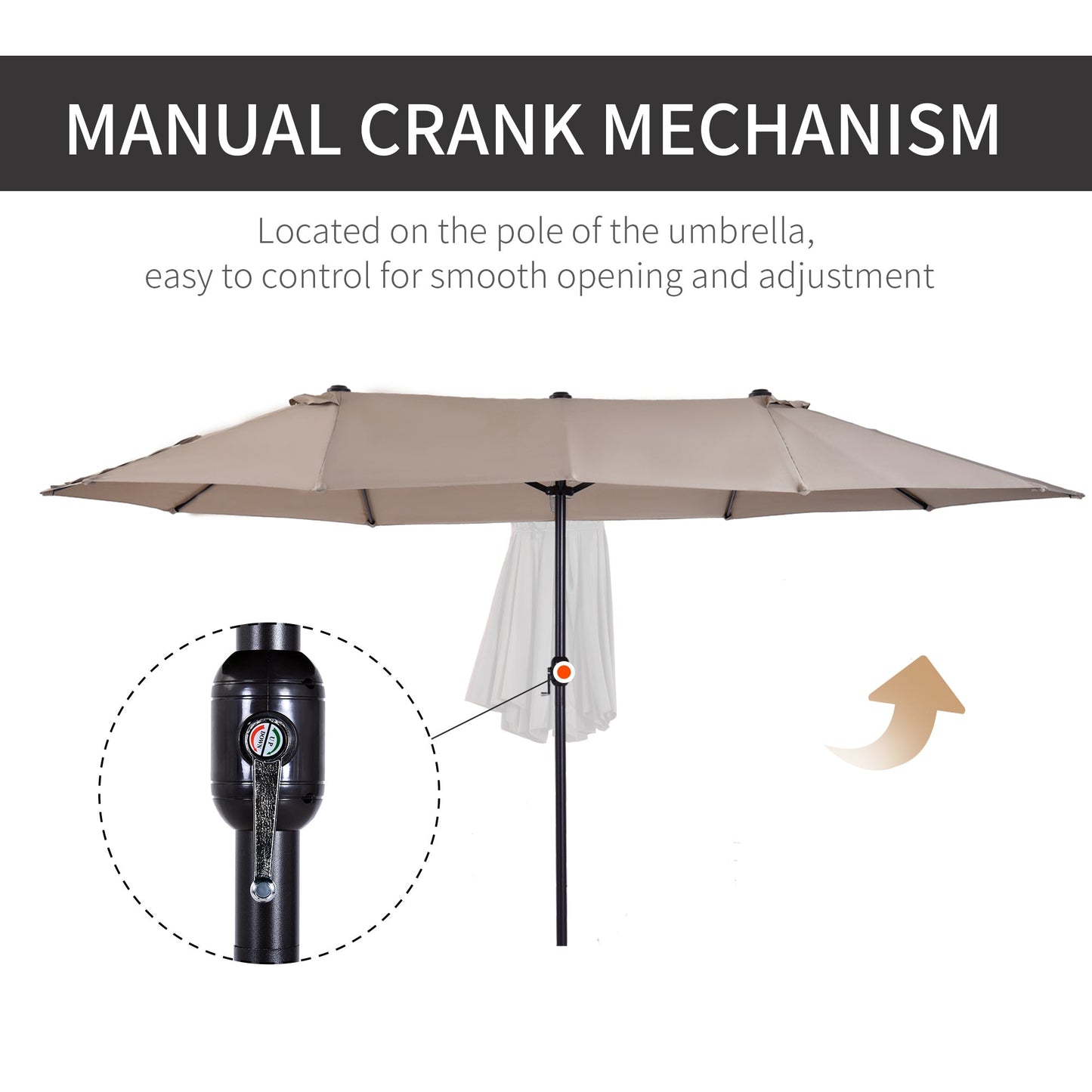 15ft Double-sided Patio Umbrella with Twin Canopy, Extra Large Outdoor Parasol with Crank for Pool, Deck, Market, Tan