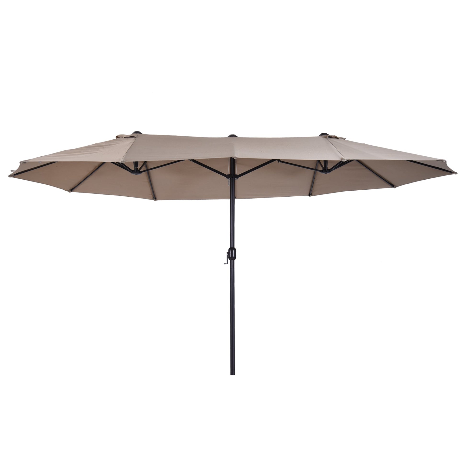15ft Double-sided Patio Umbrella with Twin Canopy, Extra Large Outdoor Parasol with Crank for Pool, Deck, Market, Tan