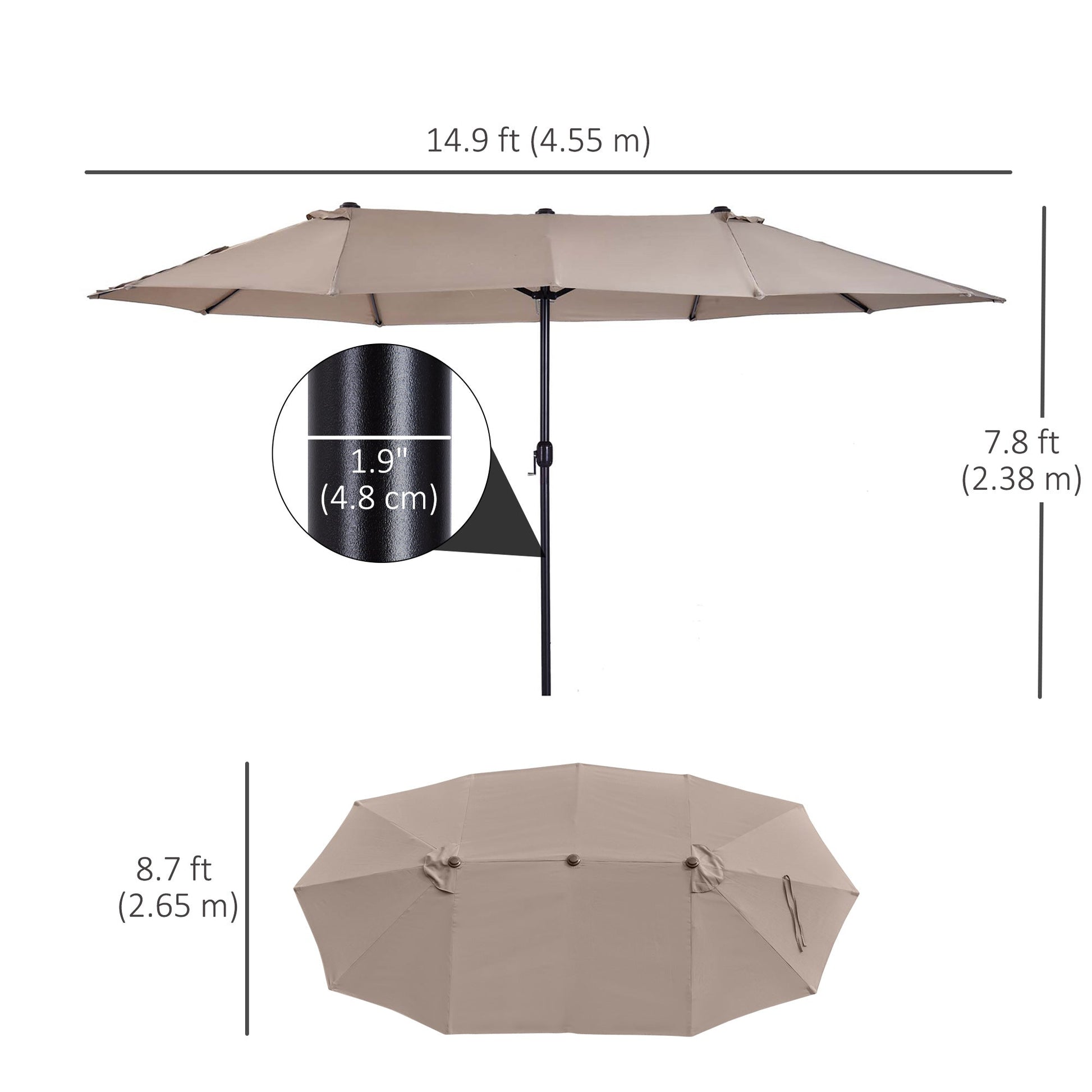 15ft Double-sided Patio Umbrella with Twin Canopy, Extra Large Outdoor Parasol with Crank for Pool, Deck, Market, Tan