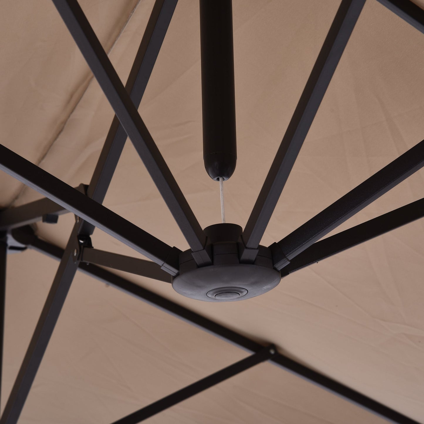 15ft Double-sided Patio Umbrella with Twin Canopy, Extra Large Outdoor Parasol with Crank for Pool, Deck, Market, Tan