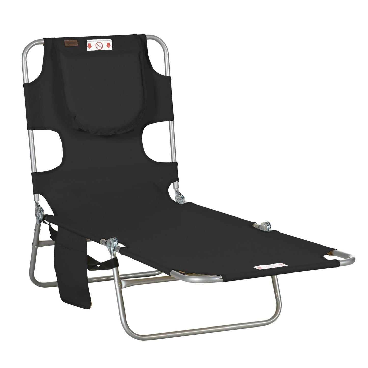 Folding Lounge Chair Outdoor Tanning Chair with Face Hole, 5-Position Reclining Sun Lounger Chaise Lounge Cot with Side Pocket, Carry Strap for Beach Pool, Yard, Black