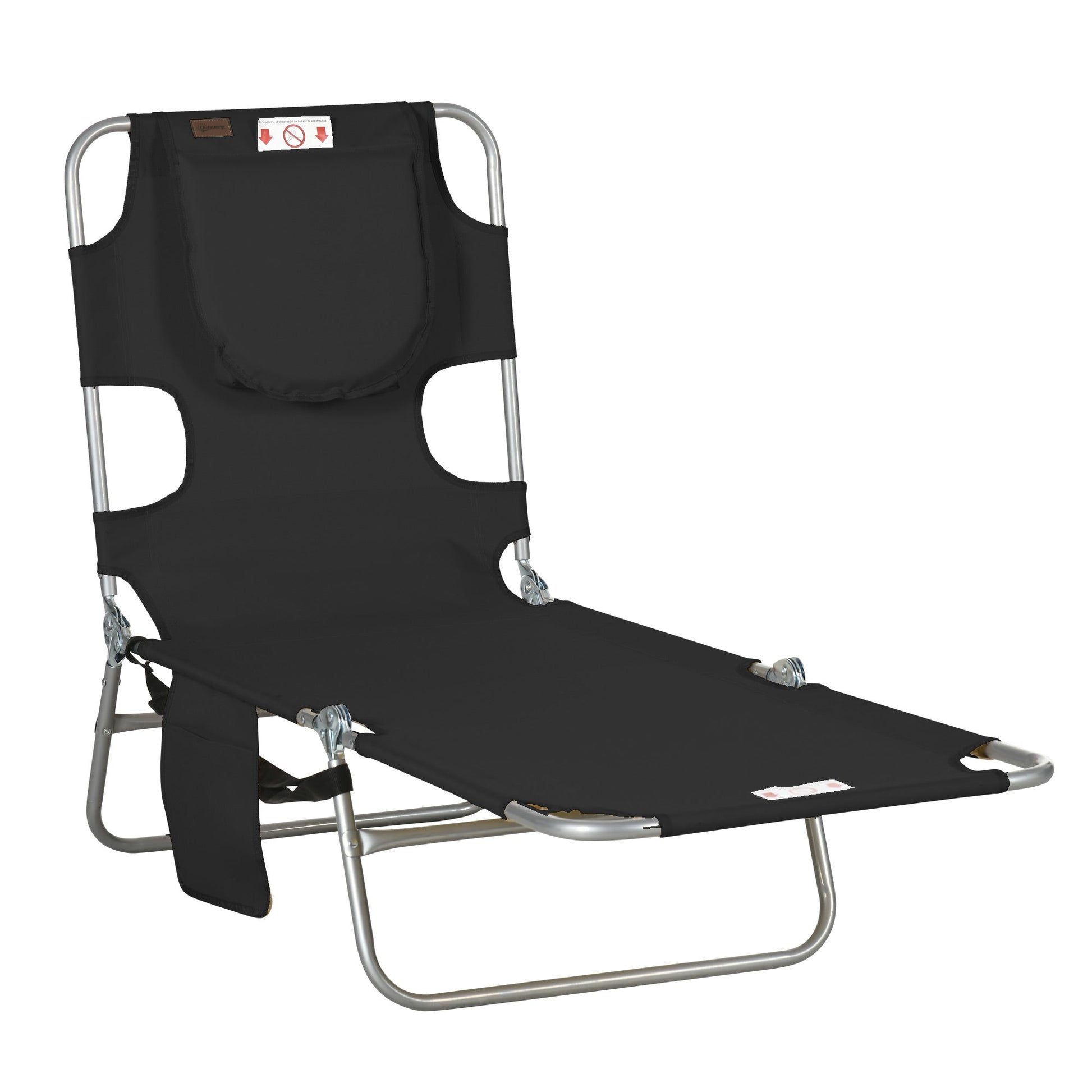 Folding Lounge Chair Outdoor Tanning Chair with Face Hole, 5-Position Reclining Sun Lounger Chaise Lounge Cot with Side Pocket, Carry Strap for Beach Pool, Yard, Black