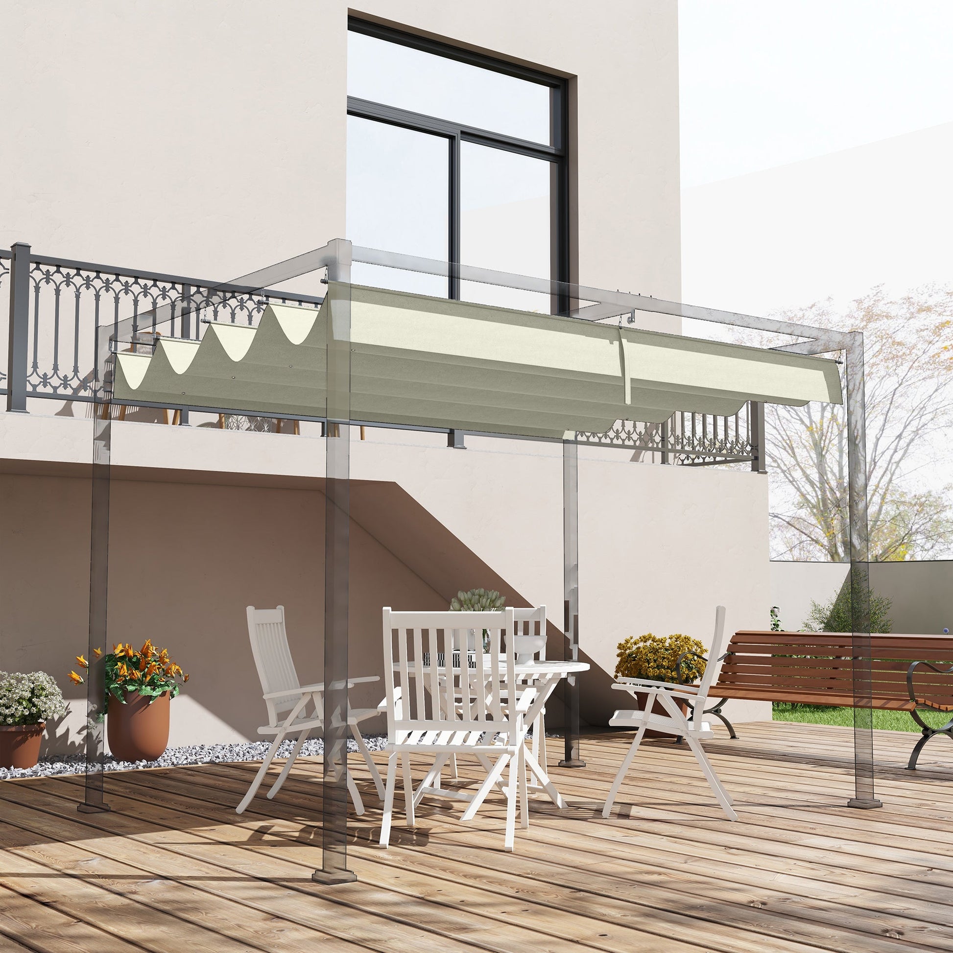 Retractable Pergola Canopy, Sun Shade Cover, UV30+ Protected Replacement Canopy Fabric for 9.8' x 7.1' Pergola, Cream White