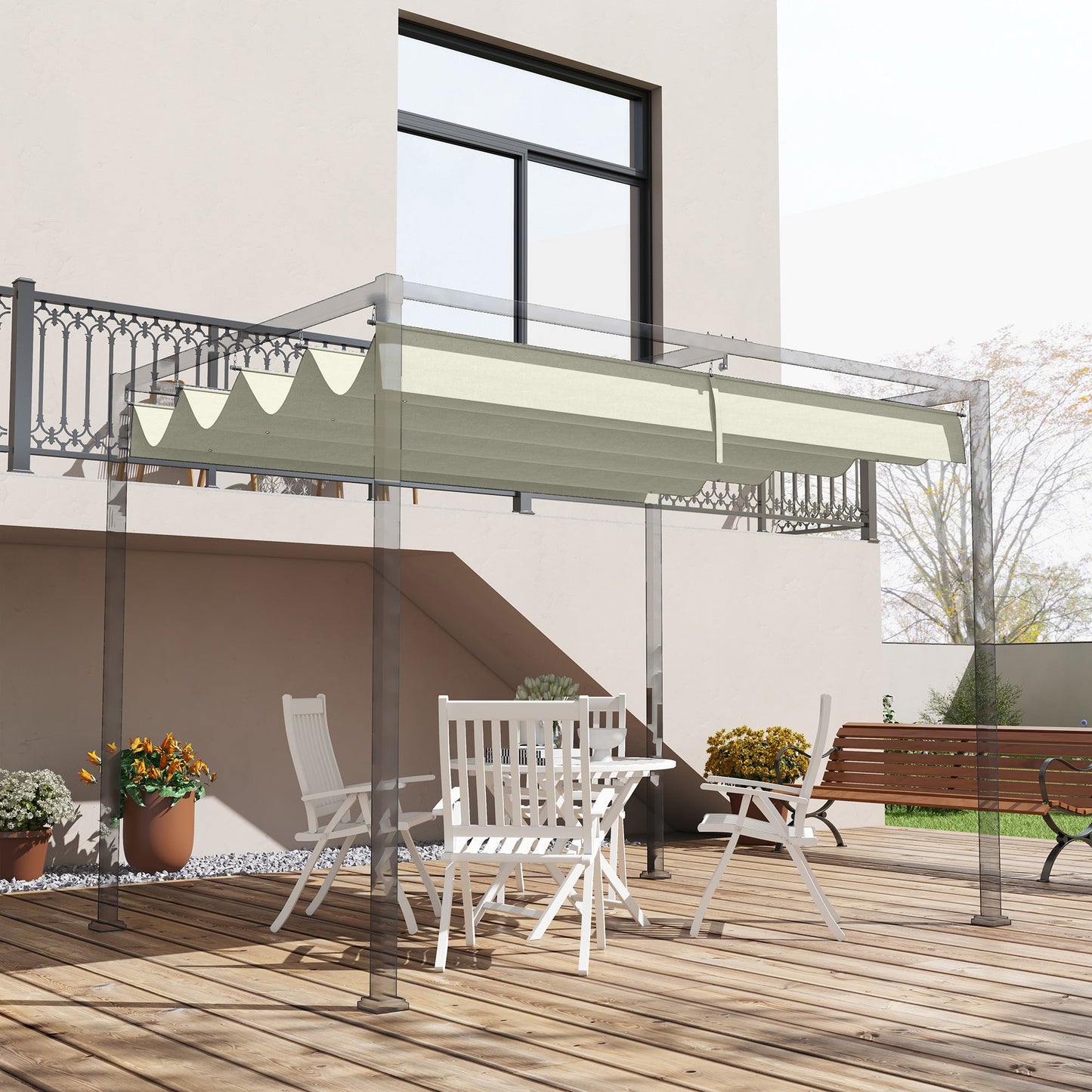 Retractable Pergola Canopy, Sun Shade Cover, UV30+ Protected Replacement Canopy Fabric for 9.8' x 7.1' Pergola, Cream White