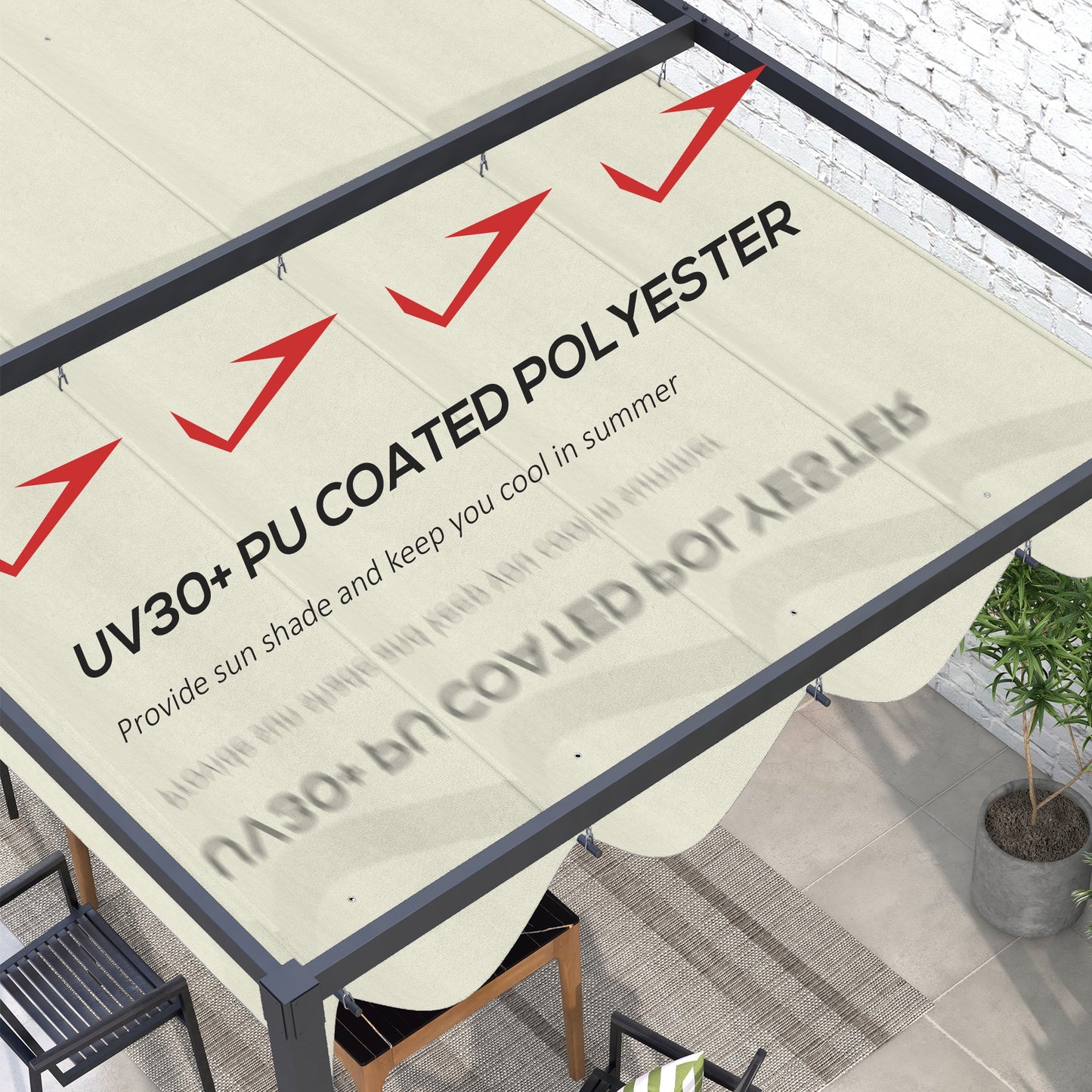 Retractable Pergola Canopy, Sun Shade Cover, UV30+ Protected Replacement Canopy Fabric for 9.8' x 7.1' Pergola, Cream White