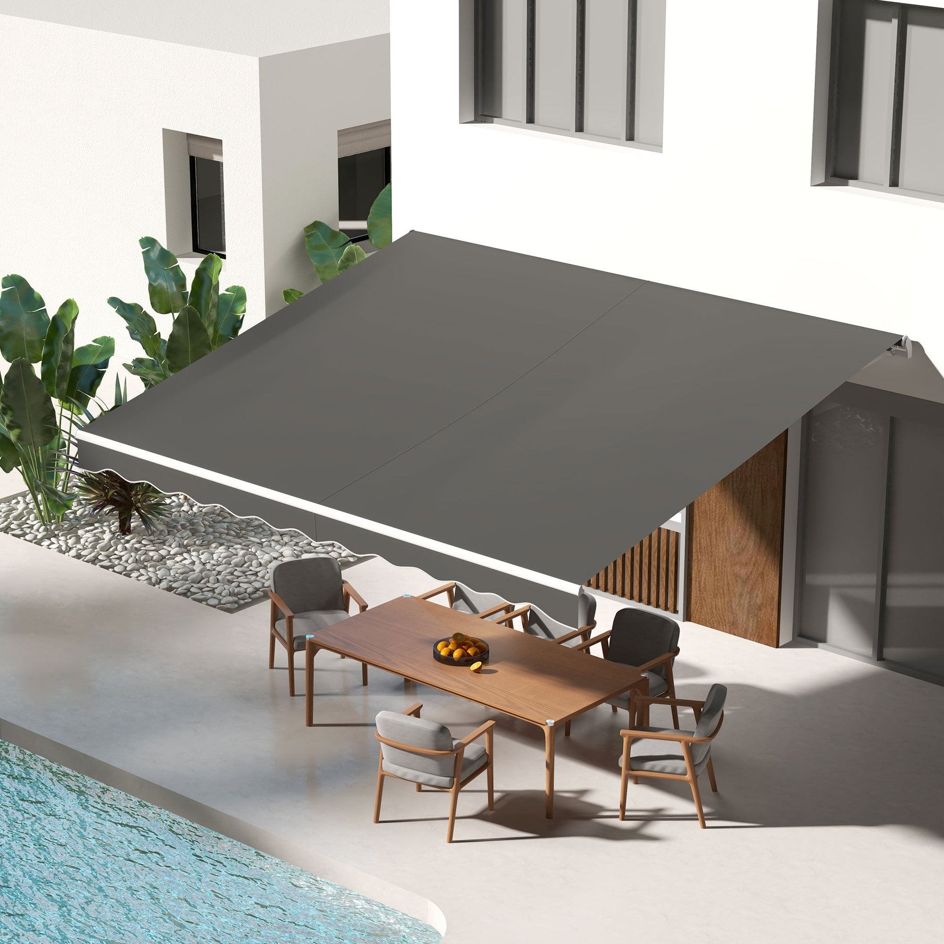 13' x 10' Electric Awning, Retractable Awning Sun Shade Shelter with Remote Controller, Manual Crank Handle and Aluminum Frame, for Deck, Balcony, Yard, Light Grey