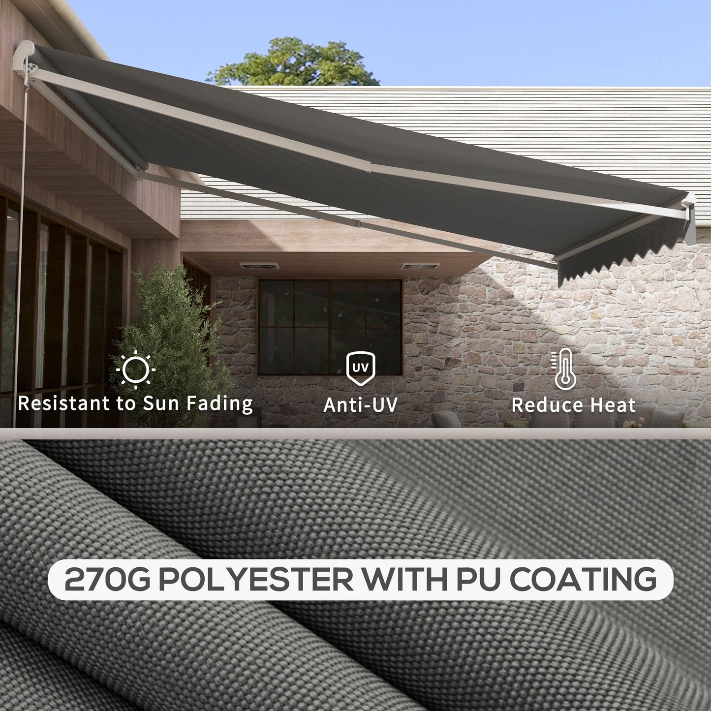13' x 10' Electric Awning, Retractable Awning Sun Shade Shelter with Remote Controller, Manual Crank Handle and Aluminum Frame, for Deck, Balcony, Yard, Light Grey