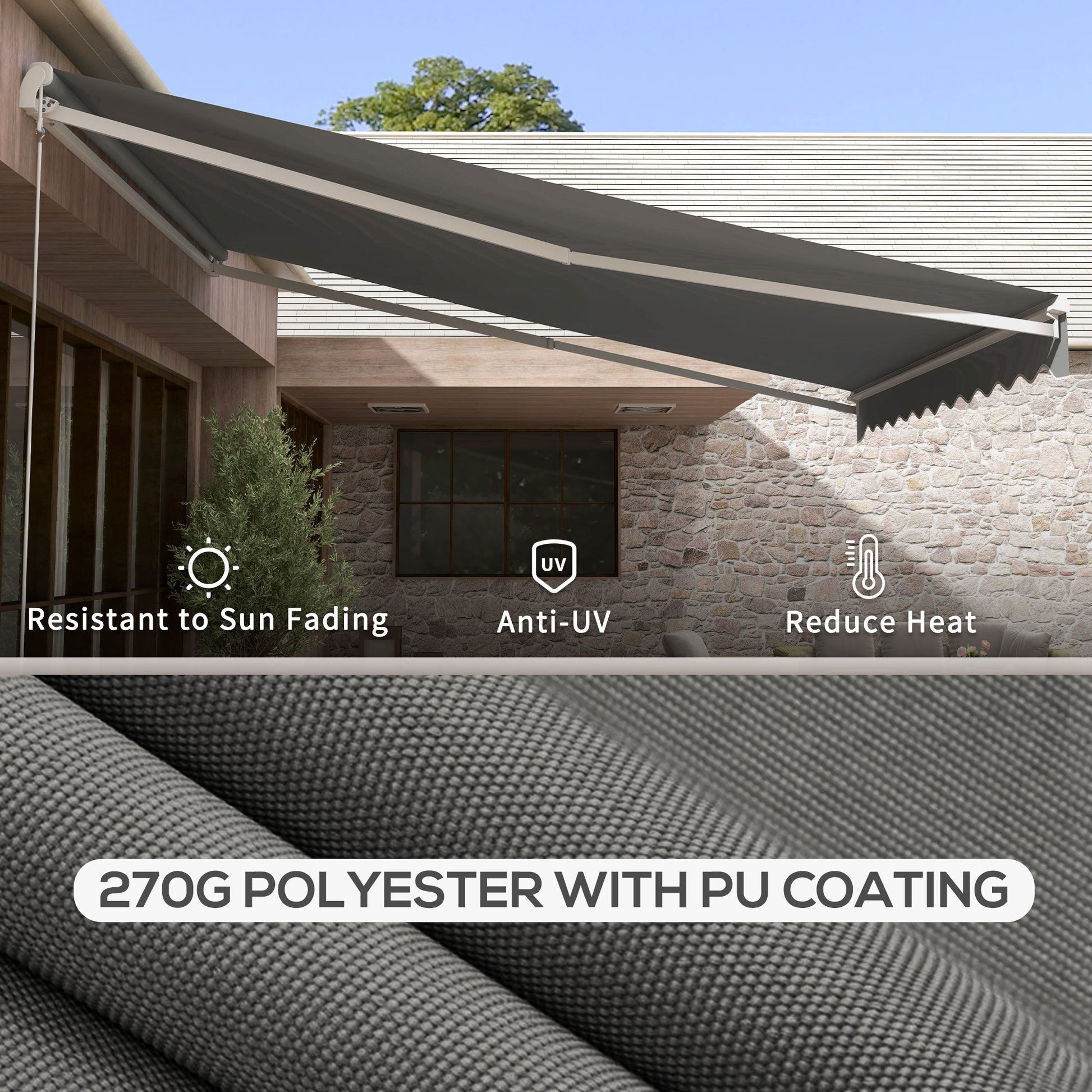 13' x 10' Electric Awning, Retractable Awning Sun Shade Shelter with Remote Controller, Manual Crank Handle and Aluminum Frame, for Deck, Balcony, Yard, Light Grey