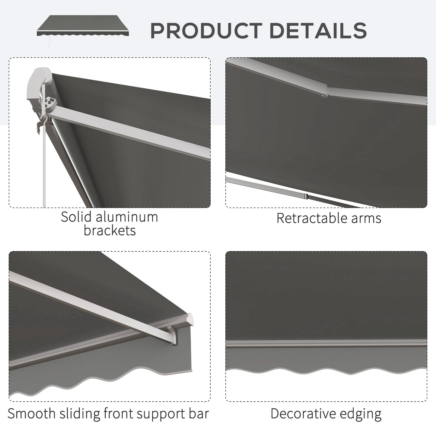 13' x 10' Electric Awning, Retractable Awning Sun Shade Shelter with Remote Controller, Manual Crank Handle and Aluminum Frame, for Deck, Balcony, Yard, Light Grey