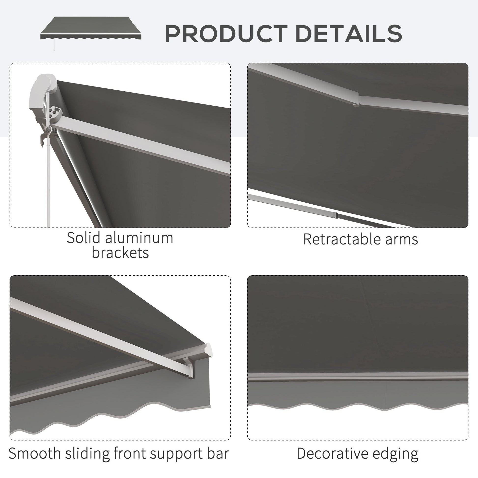 13' x 10' Electric Awning, Retractable Awning Sun Shade Shelter with Remote Controller, Manual Crank Handle and Aluminum Frame, for Deck, Balcony, Yard, Light Grey