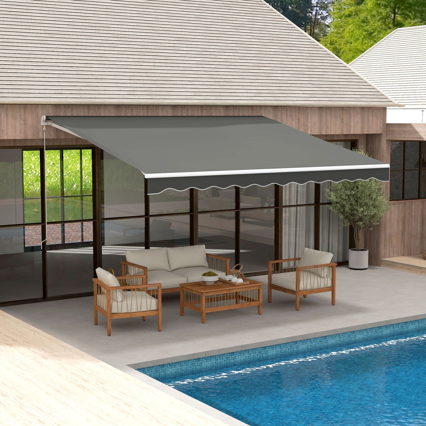 13' x 10' Electric Awning, Retractable Awning Sun Shade Shelter with Remote Controller, Manual Crank Handle and Aluminum Frame, for Deck, Balcony, Yard, Light Grey