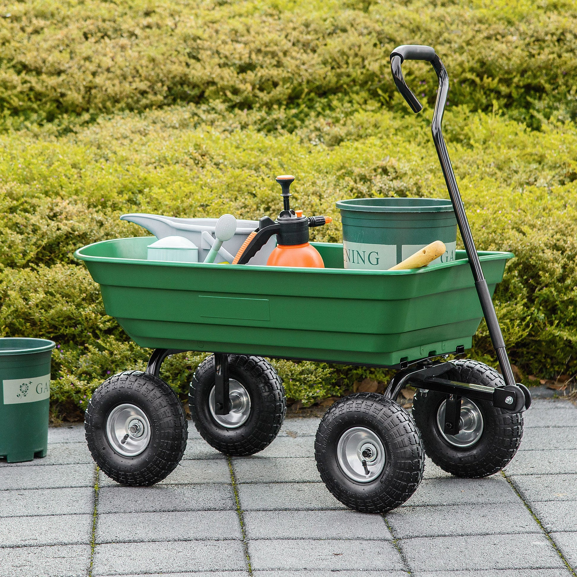 Steel Garden Cart with Handle and 10" Pneumatic Tires, Utility Wagon Cart for Garden, Patio, Lawn, 551 lbs Capacity