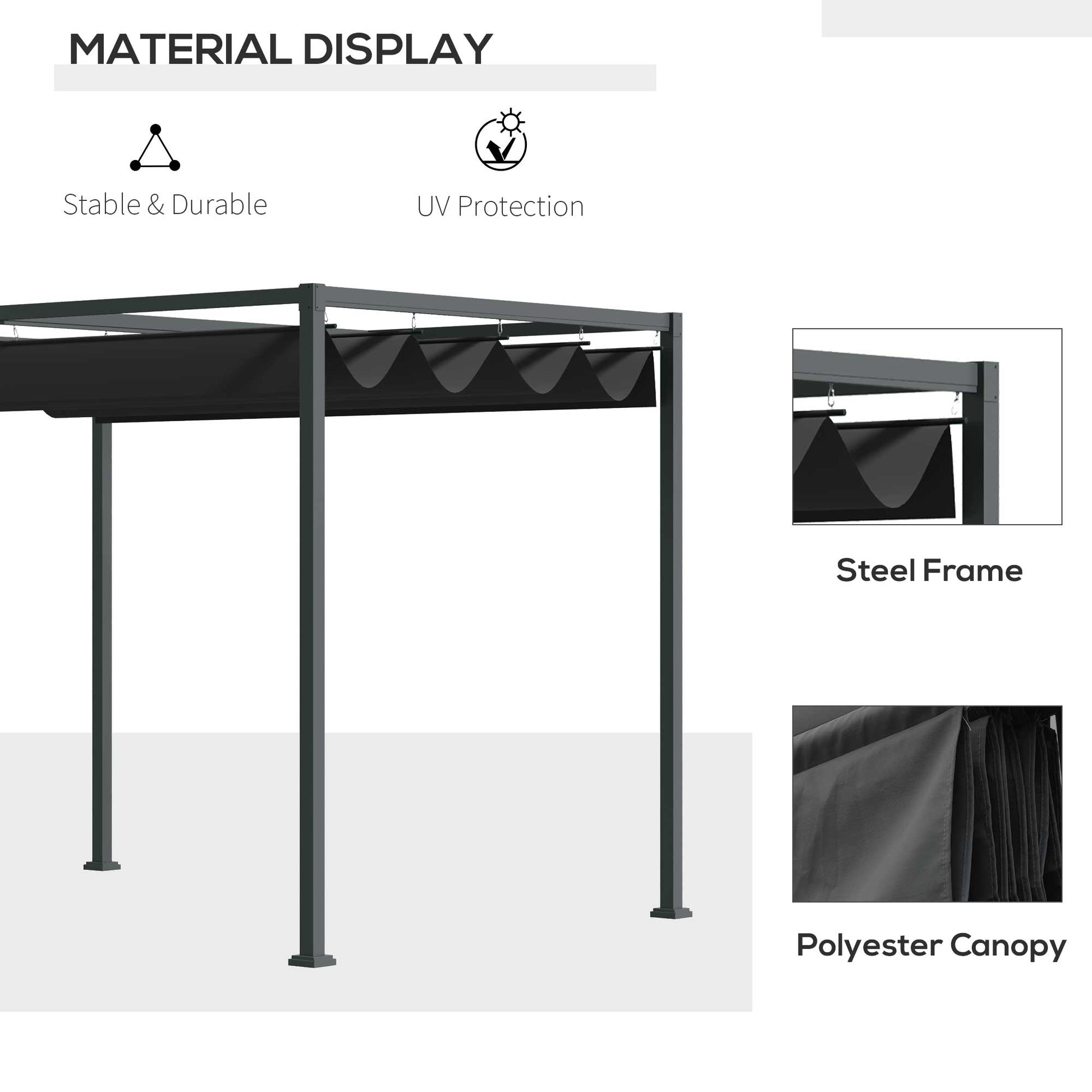 10' x7' Patio Pergola with Retractable Canopy, Outdoor Sun Shelter, Yard Shade, Black
