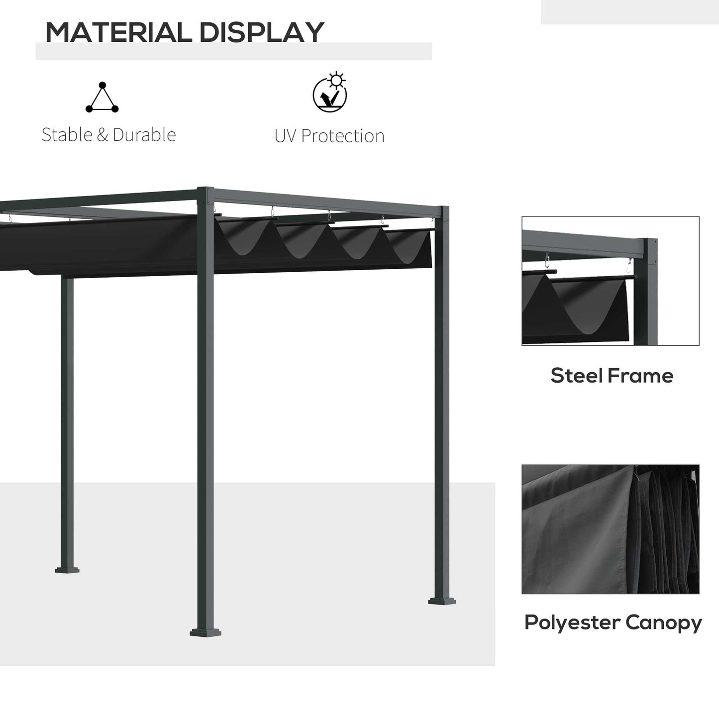 10' x7' Patio Pergola with Retractable Canopy, Outdoor Sun Shelter, Yard Shade, Black