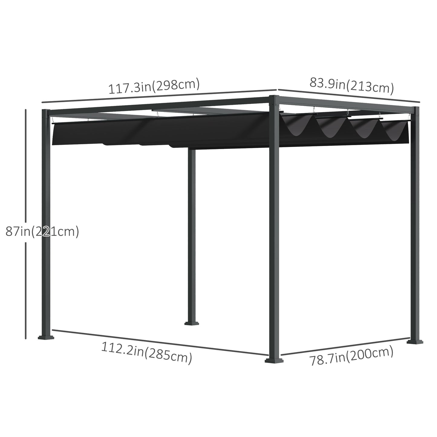 10' x7' Patio Pergola with Retractable Canopy, Outdoor Sun Shelter, Yard Shade, Black