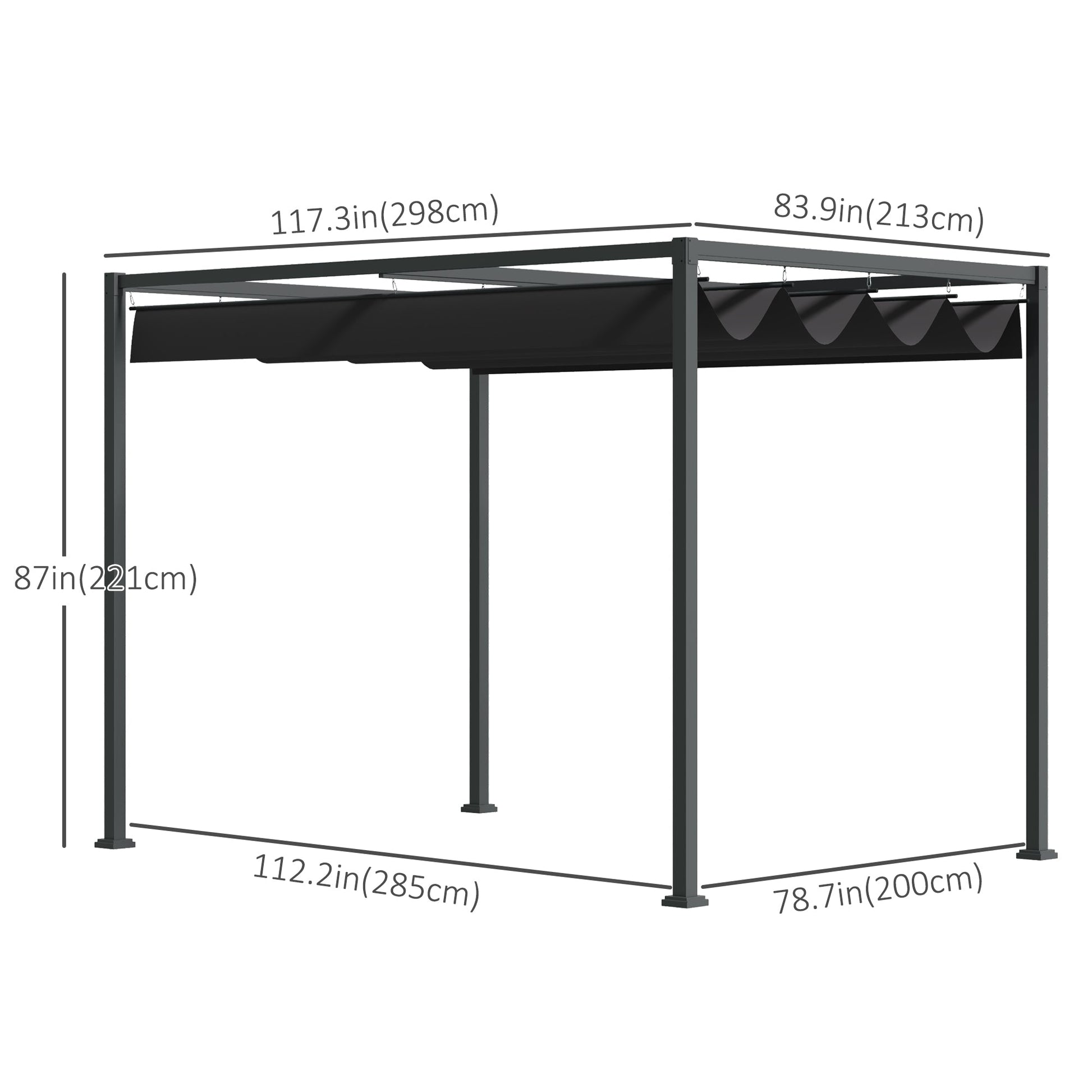 10' x7' Patio Pergola with Retractable Canopy, Outdoor Sun Shelter, Yard Shade, Black