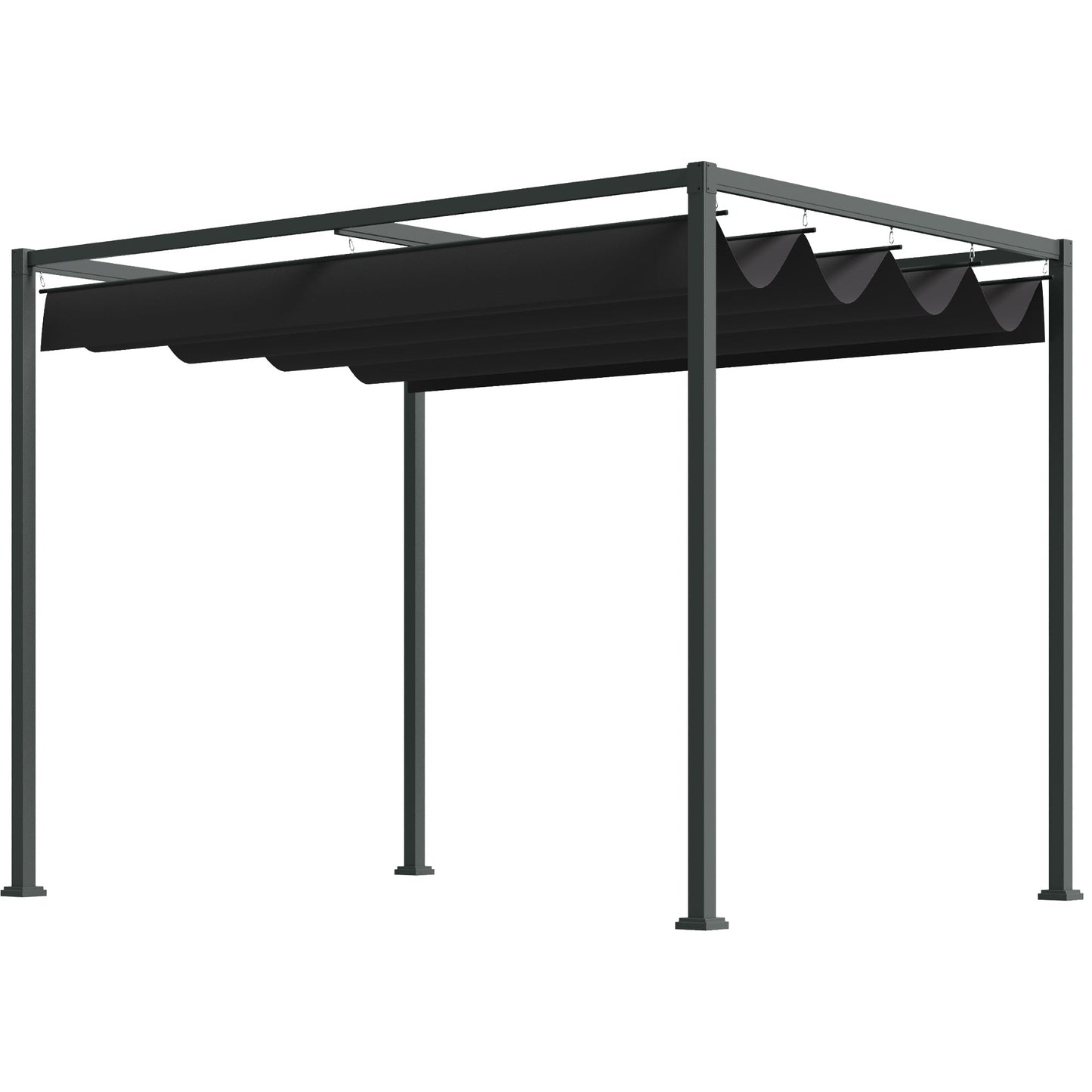 10' x7' Patio Pergola with Retractable Canopy, Outdoor Sun Shelter, Yard Shade, Black