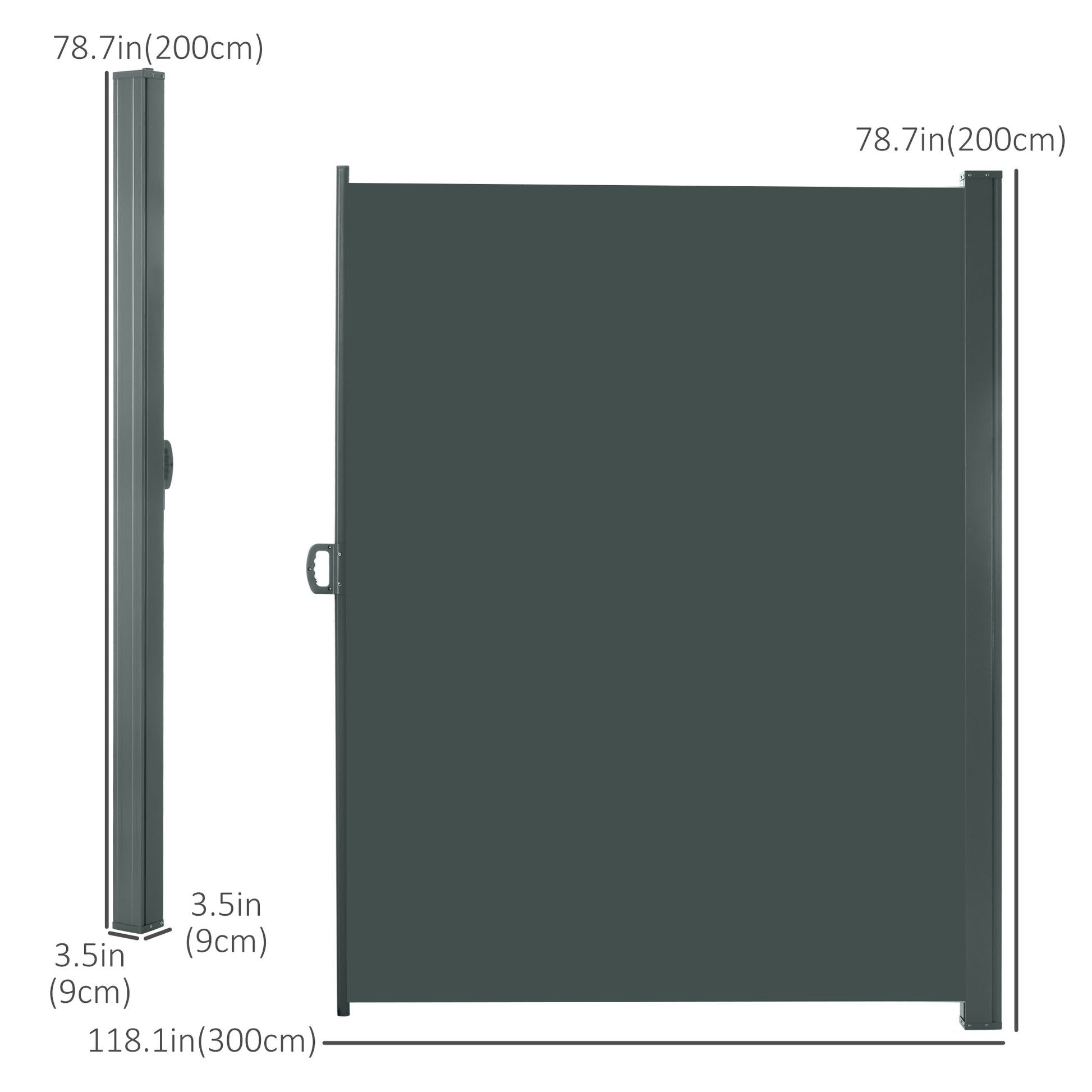 118" x 79" Retractable Side Awning Patio Outdoor Folding Privacy Screen with Resistance to UV Rays & Wind, Grey