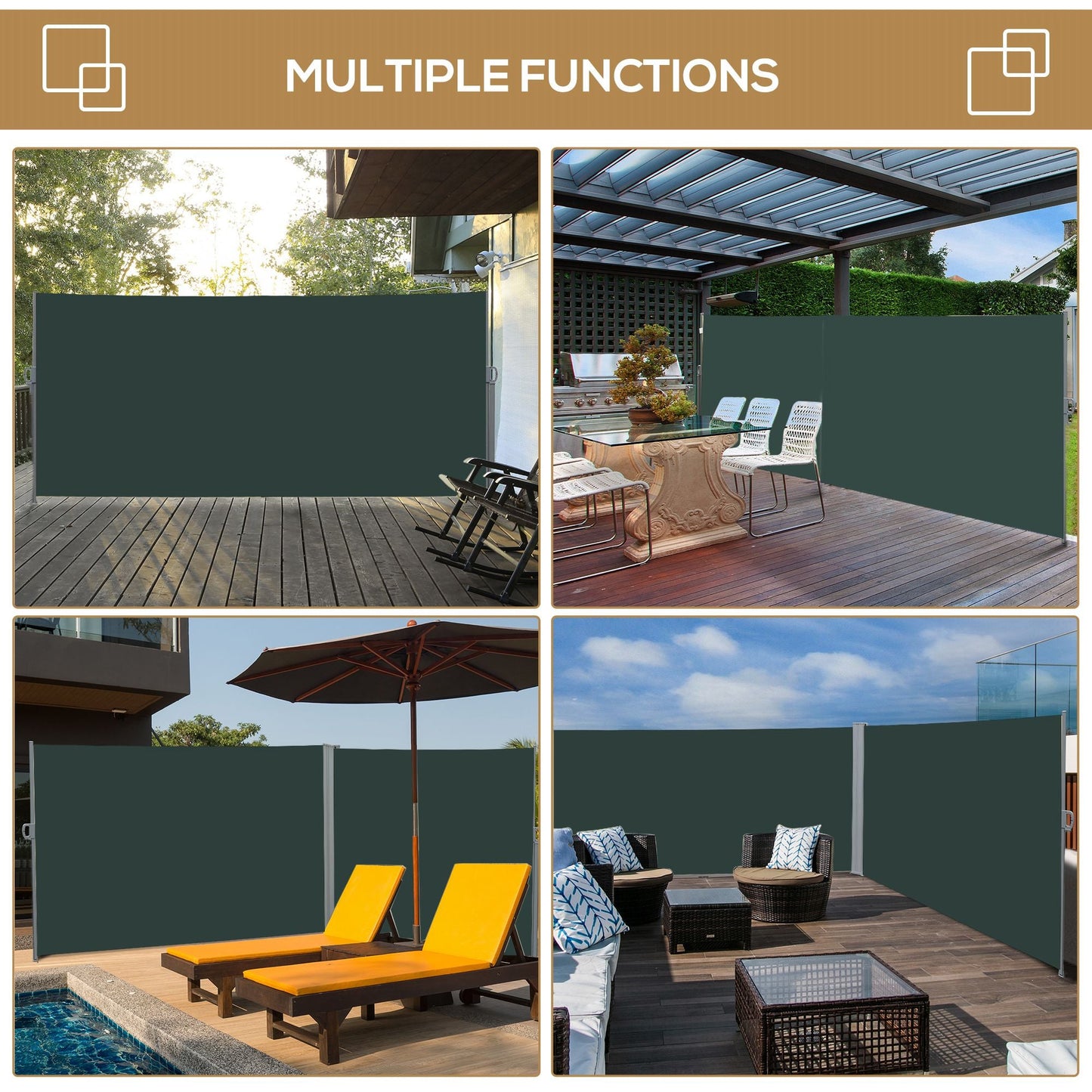 118" x 79" Retractable Side Awning Patio Outdoor Folding Privacy Screen with Resistance to UV Rays & Wind, Grey