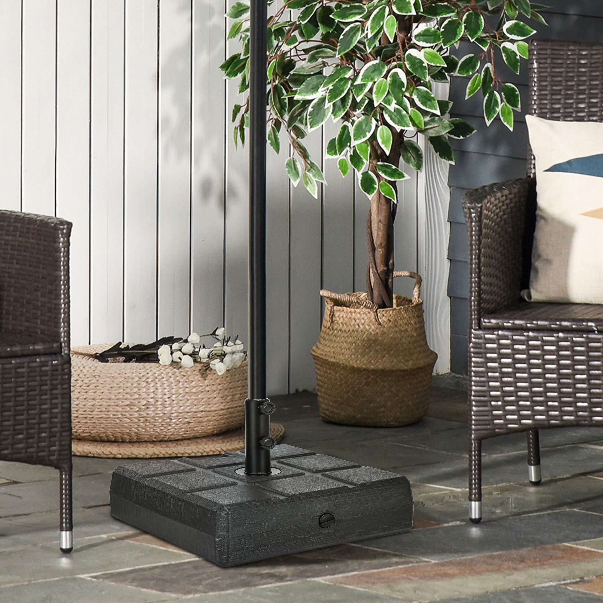 88 lbs. Fillable Umbrella Base with Steel, Umbrella Holder for 1.5" or 1.9" Umbrella Poles, Square & Reversible Heavy Duty Market Umbrella Stand, Black