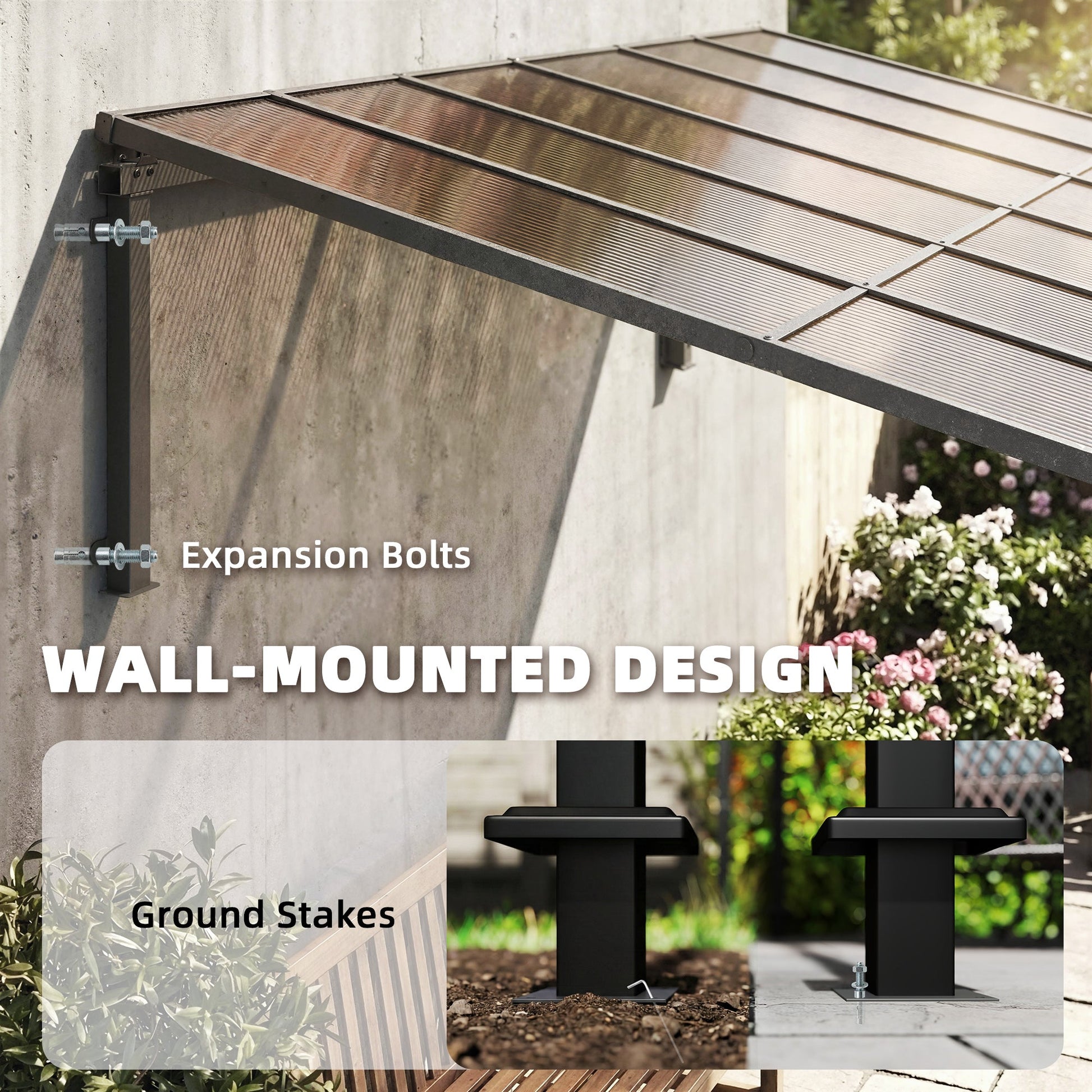 11' x 10' Outdoor Pergola, Wall Mounted Hardtop Lean-to Gazebo with Polycarbonate Roof and Metal-Aluminium Frame, Heavy Duty Metal Pergola for Patio Deck Backyard, Brown