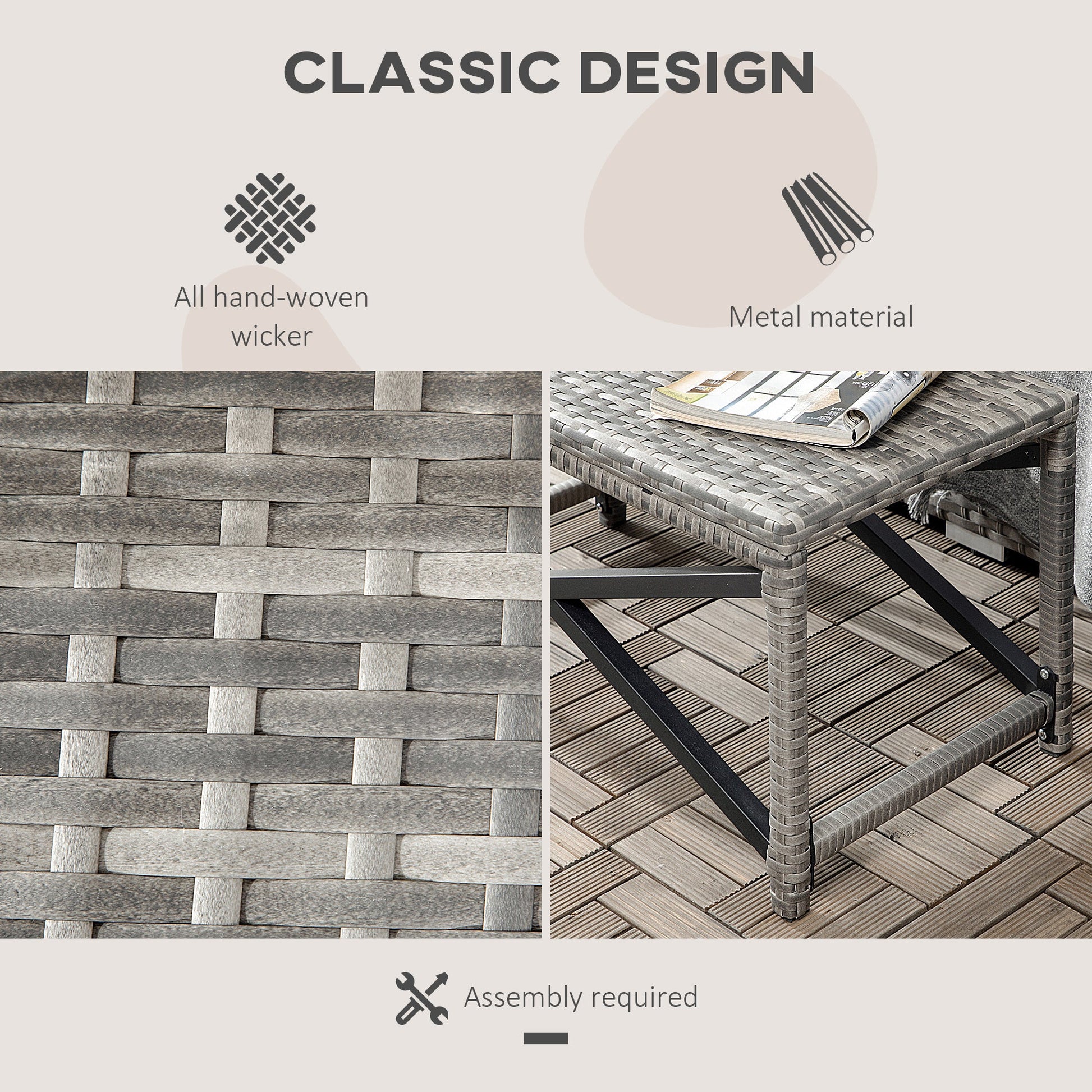 Patio Wicker End Table, Outdoor PE Rattan Side Table, with Plastic Board Under the Full Woven Table Top for Patio, Garden, Balcony, Mixed Gray