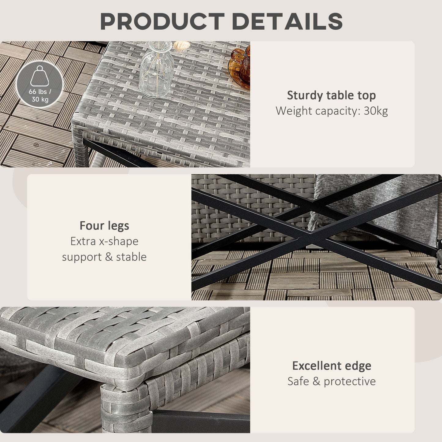 Patio Wicker End Table, Outdoor PE Rattan Side Table, with Plastic Board Under the Full Woven Table Top for Patio, Garden, Balcony, Mixed Gray