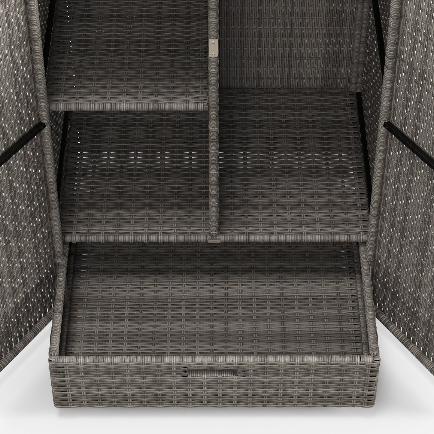 Wicker Outdoor Storage Cabinet with Shelves, 2-Door Rattan Pool Towel Storage Cabinet with Drawer & Removable Shelf, Pool Storage Organizer for Garden, Porch, Dark Grey