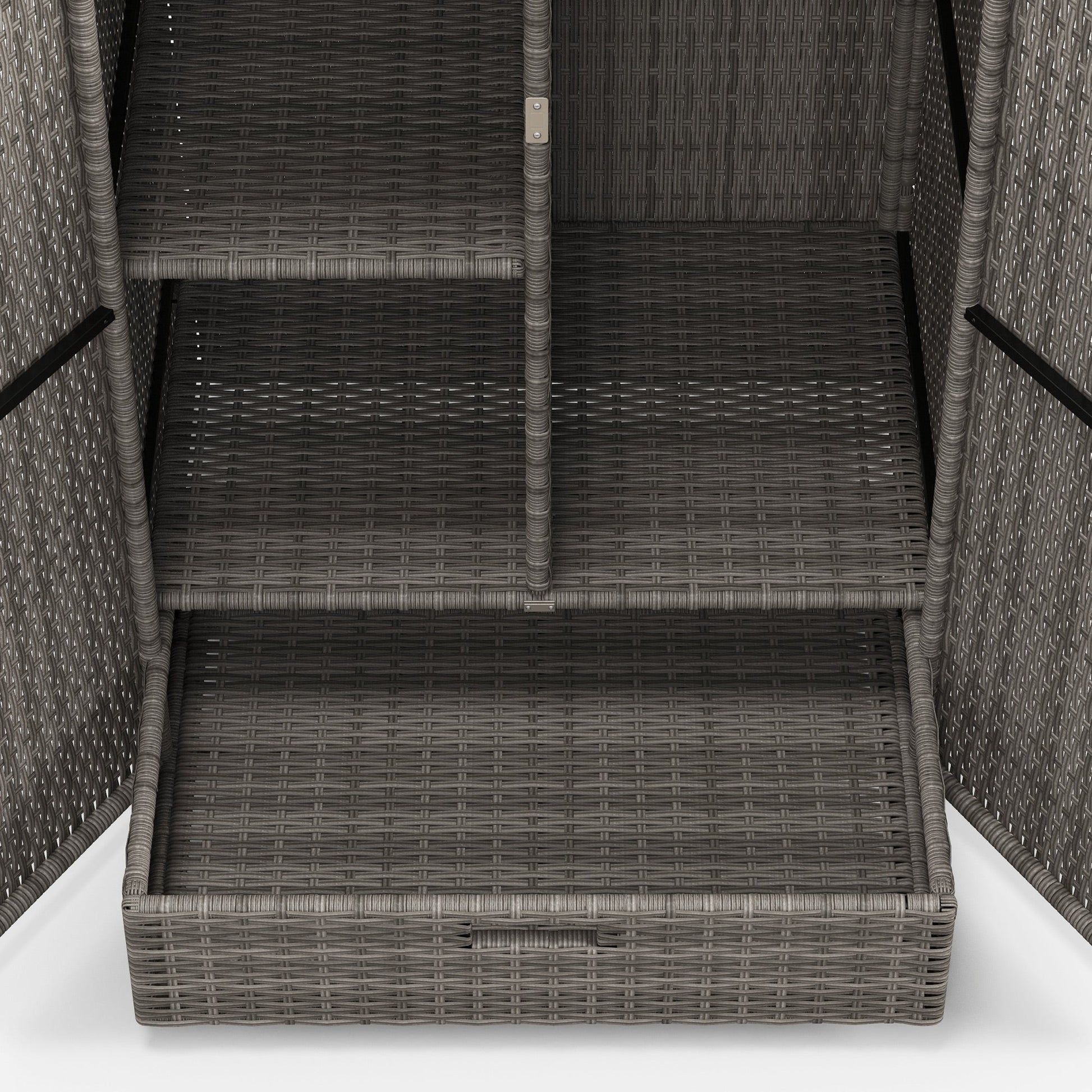 Wicker Outdoor Storage Cabinet with Shelves, 2-Door Rattan Pool Towel Storage Cabinet with Drawer & Removable Shelf, Pool Storage Organizer for Garden, Porch, Dark Grey
