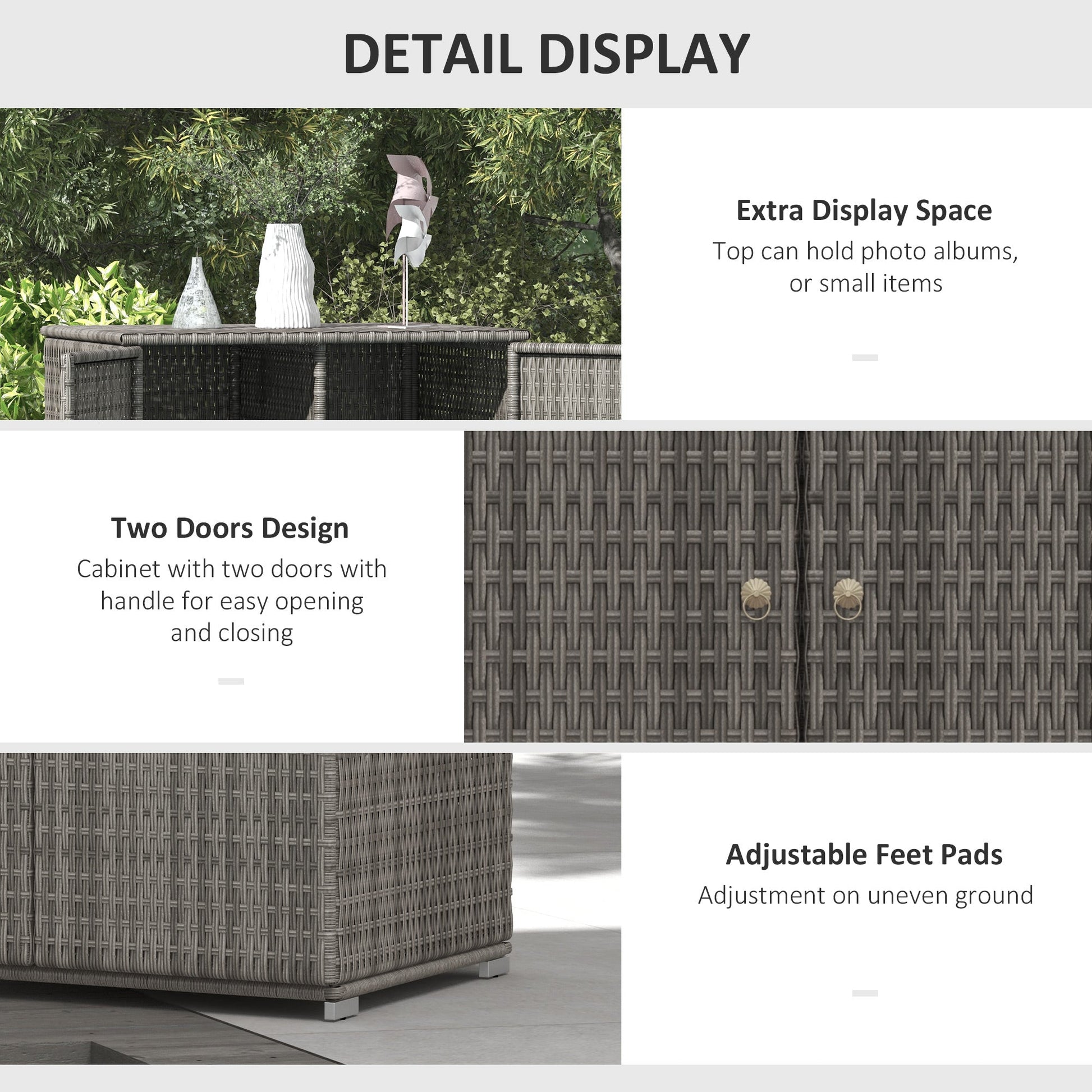 Wicker Outdoor Storage Cabinet with Shelves, 2-Door Rattan Pool Towel Storage Cabinet with Drawer & Removable Shelf, Pool Storage Organizer for Garden, Porch, Dark Grey