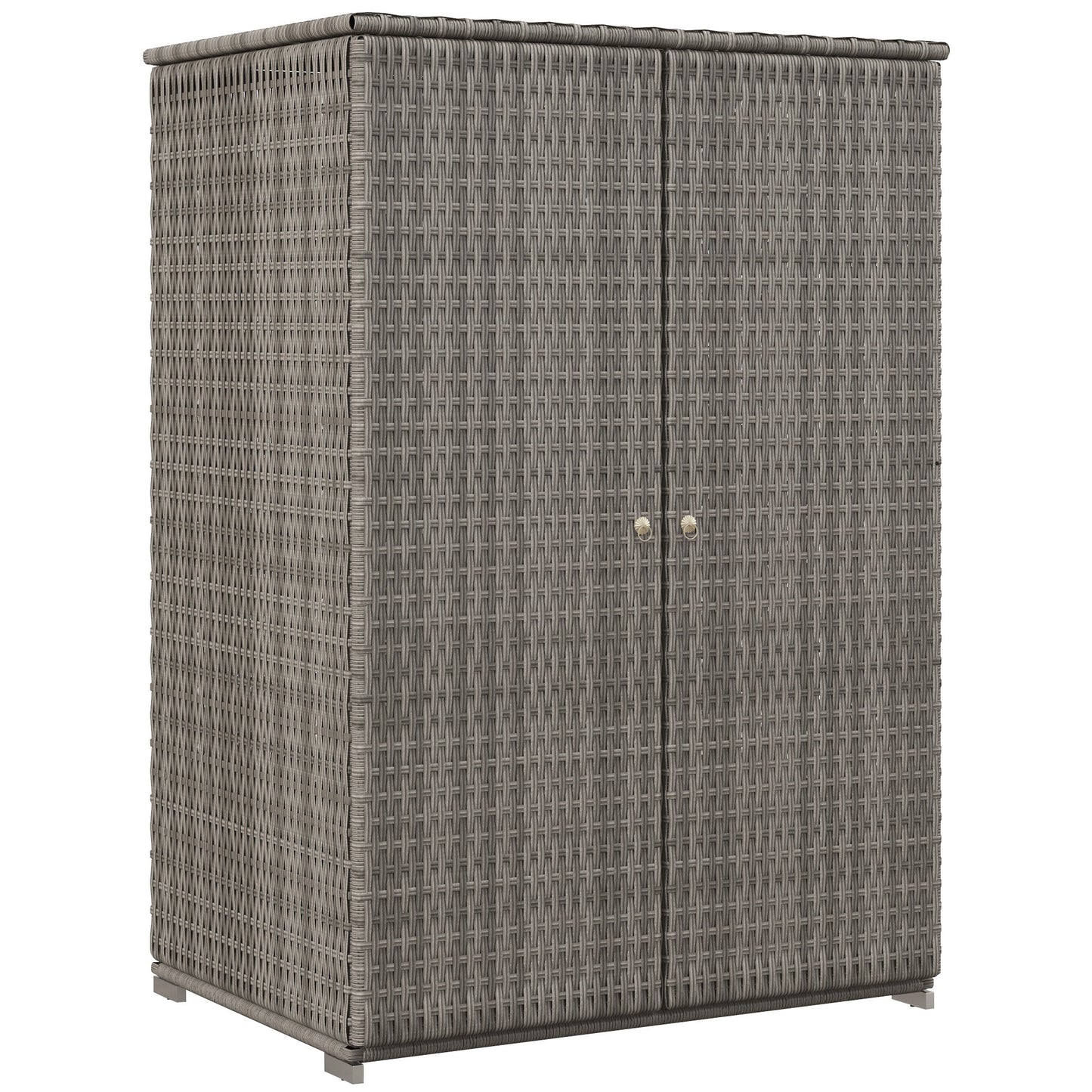 Wicker Outdoor Storage Cabinet with Shelves, 2-Door Rattan Pool Towel Storage Cabinet with Drawer & Removable Shelf, Pool Storage Organizer for Garden, Porch, Dark Grey