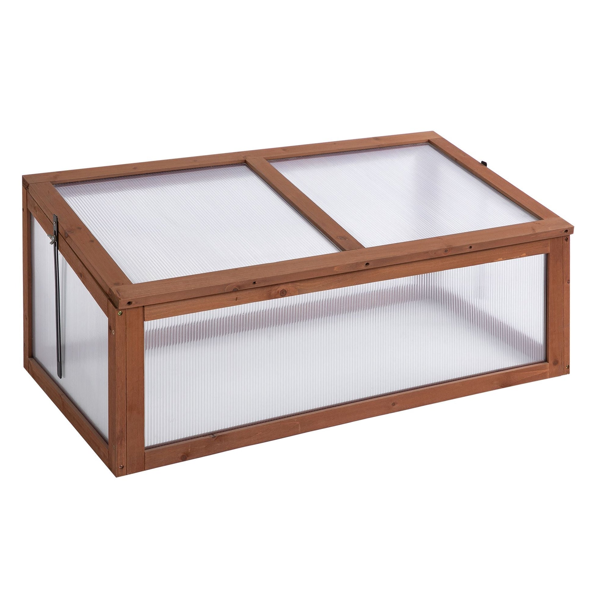 39" x 26" x 16" Wooden Cold Frame with Openable and Tilted Top Cover, Small Polycarbonate Planter Box for Flowers, Vegetables, Plants, Brown