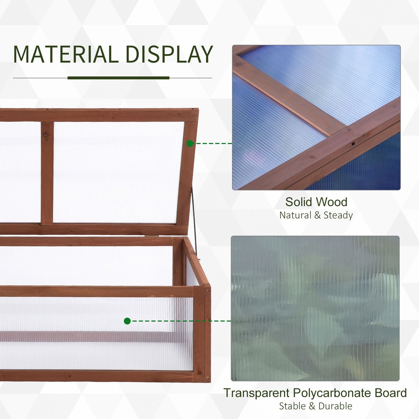 39" x 26" x 16" Wooden Cold Frame with Openable and Tilted Top Cover, Small Polycarbonate Planter Box for Flowers, Vegetables, Plants, Brown