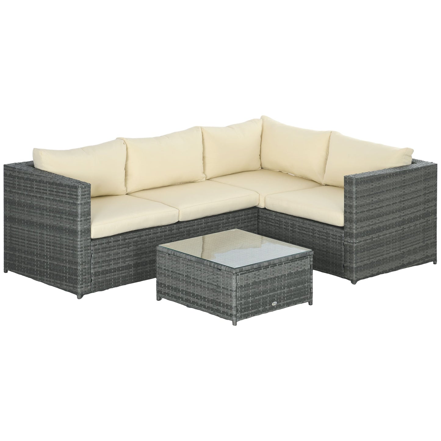 3 Pieces Garden Rattan Furniture Set, 4 Seater Wicker Patio Furniture Outdoor Conversation Set with Loveseats Coffee Table Cushions for Backyard Pool, Beige