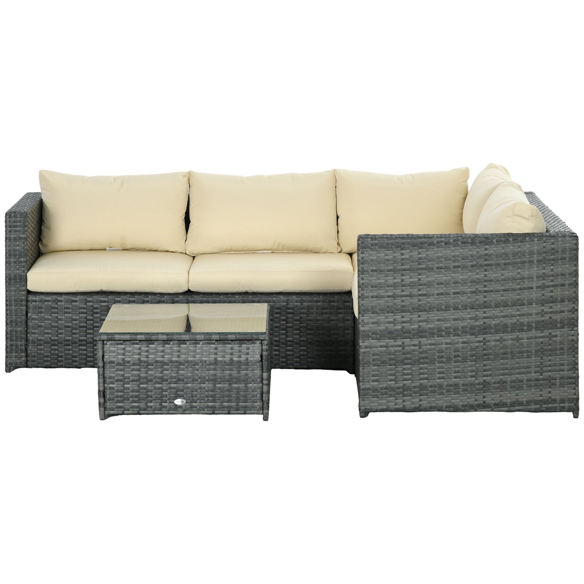 3 Pieces Garden Rattan Furniture Set, 4 Seater Wicker Patio Furniture Outdoor Conversation Set with Loveseats Coffee Table Cushions for Backyard Pool, Beige