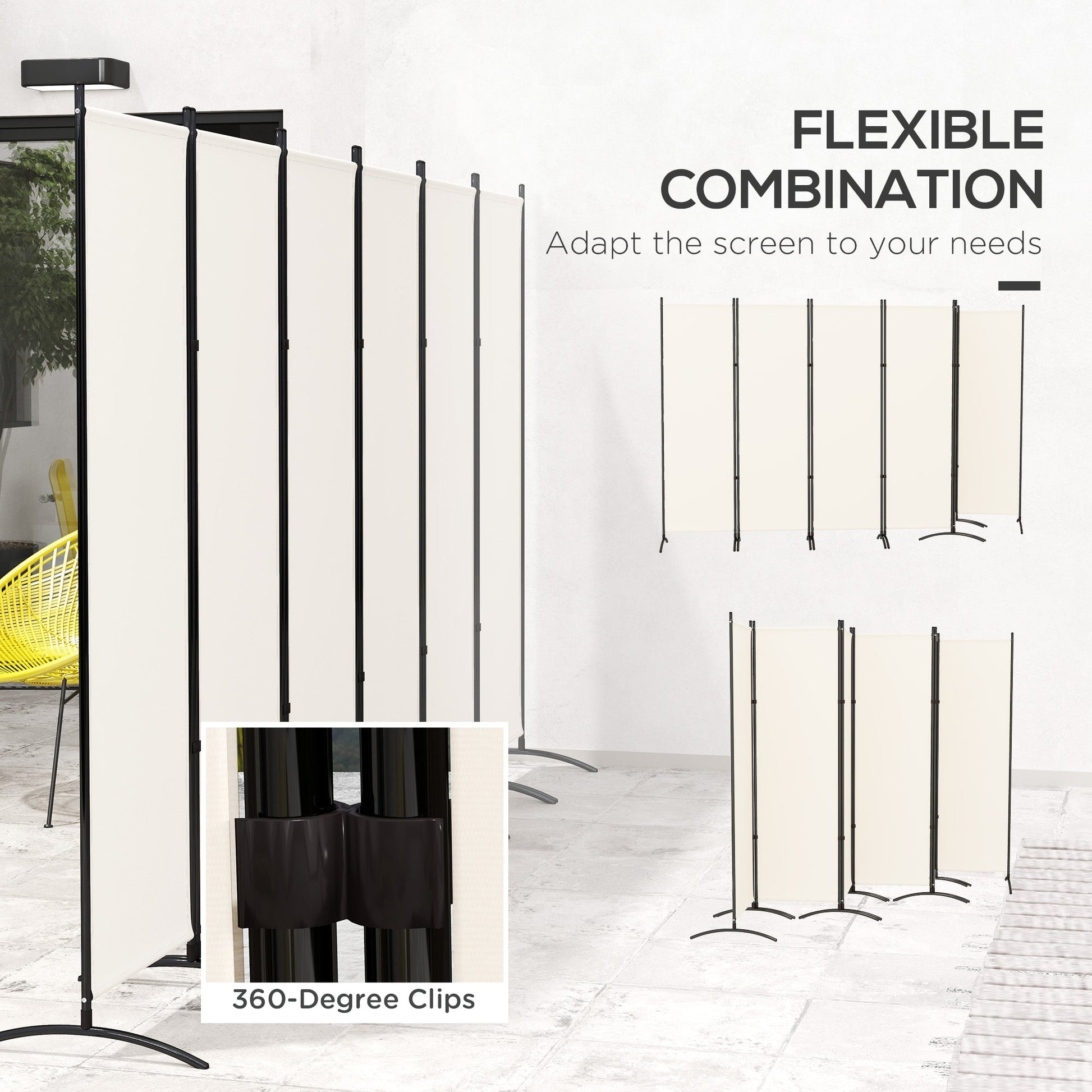 6 Panel Folding Outdoor Privacy Screen, 5.7FT Tall Room Divider with UV30+ Protection, Freestanding Privacy Panel Partition with Stable Base for Indoor Outdoor, Beige