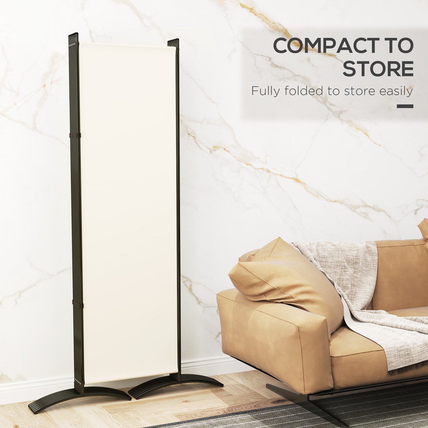 6 Panel Folding Outdoor Privacy Screen, 5.7FT Tall Room Divider with UV30+ Protection, Freestanding Privacy Panel Partition with Stable Base for Indoor Outdoor, Beige