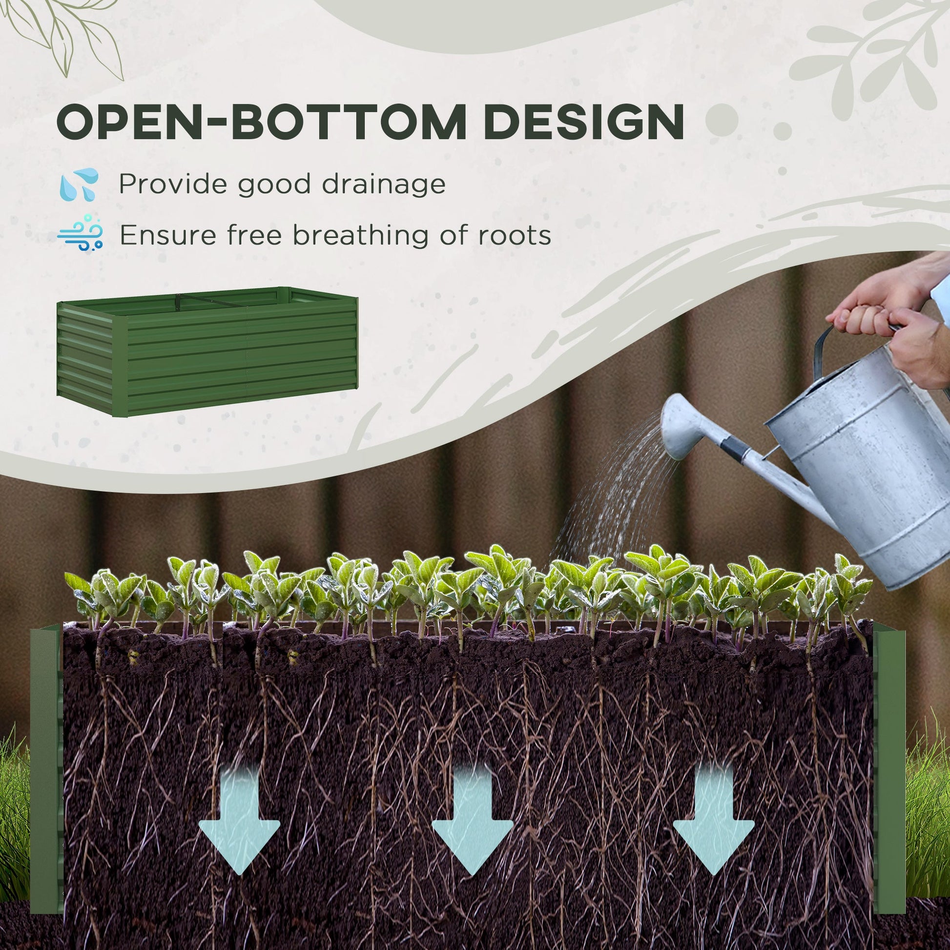 Raised Garden Bed, 6' x 3' x 2' Galvanized Steel Planters for Outdoor Plants with Multi-reinforced Rods for Vegetables, Flowers and Herbs, Green