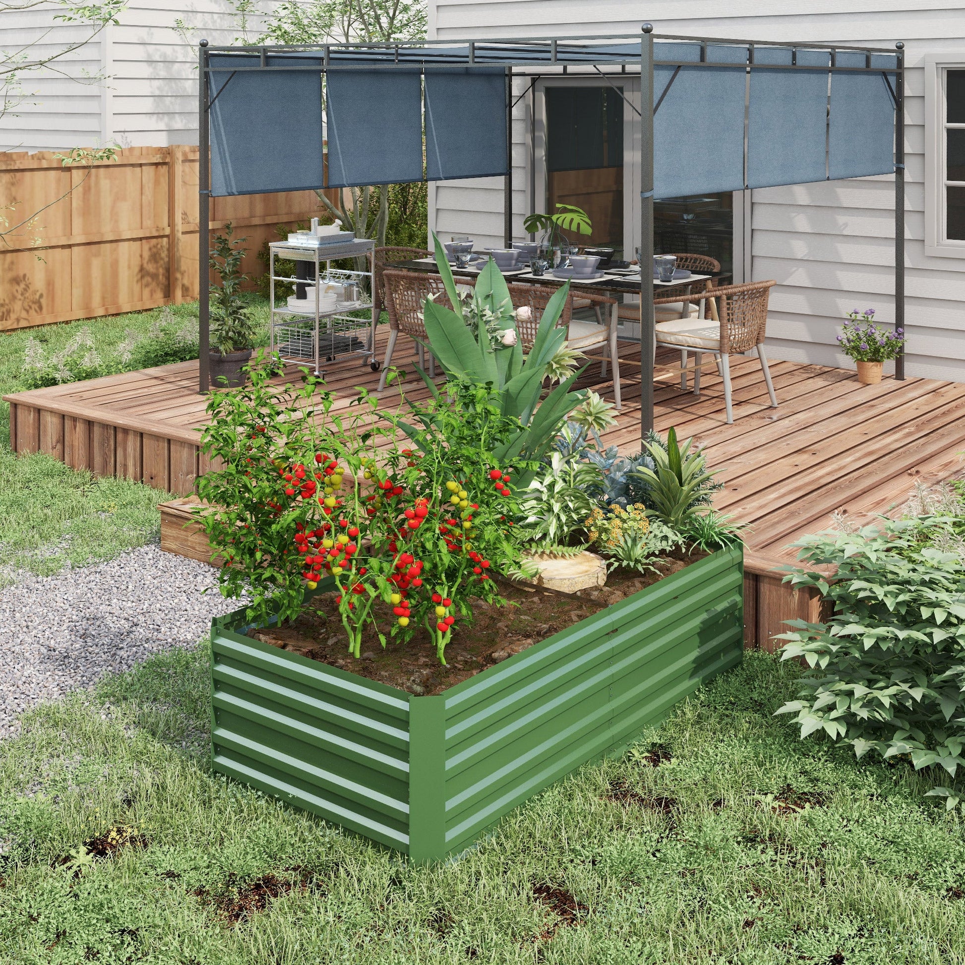 Raised Garden Bed, 6' x 3' x 2' Galvanized Steel Planters for Outdoor Plants with Multi-reinforced Rods for Vegetables, Flowers and Herbs, Green