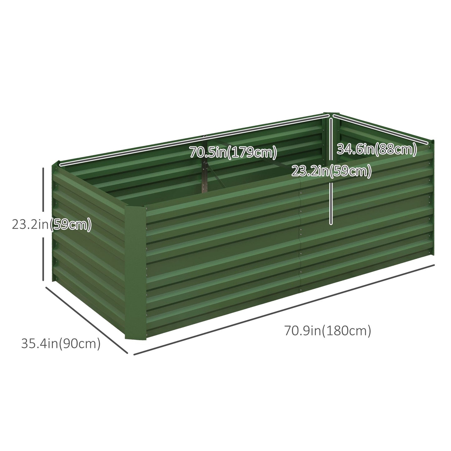 Raised Garden Bed, 6' x 3' x 2' Galvanized Steel Planters for Outdoor Plants with Multi-reinforced Rods for Vegetables, Flowers and Herbs, Green