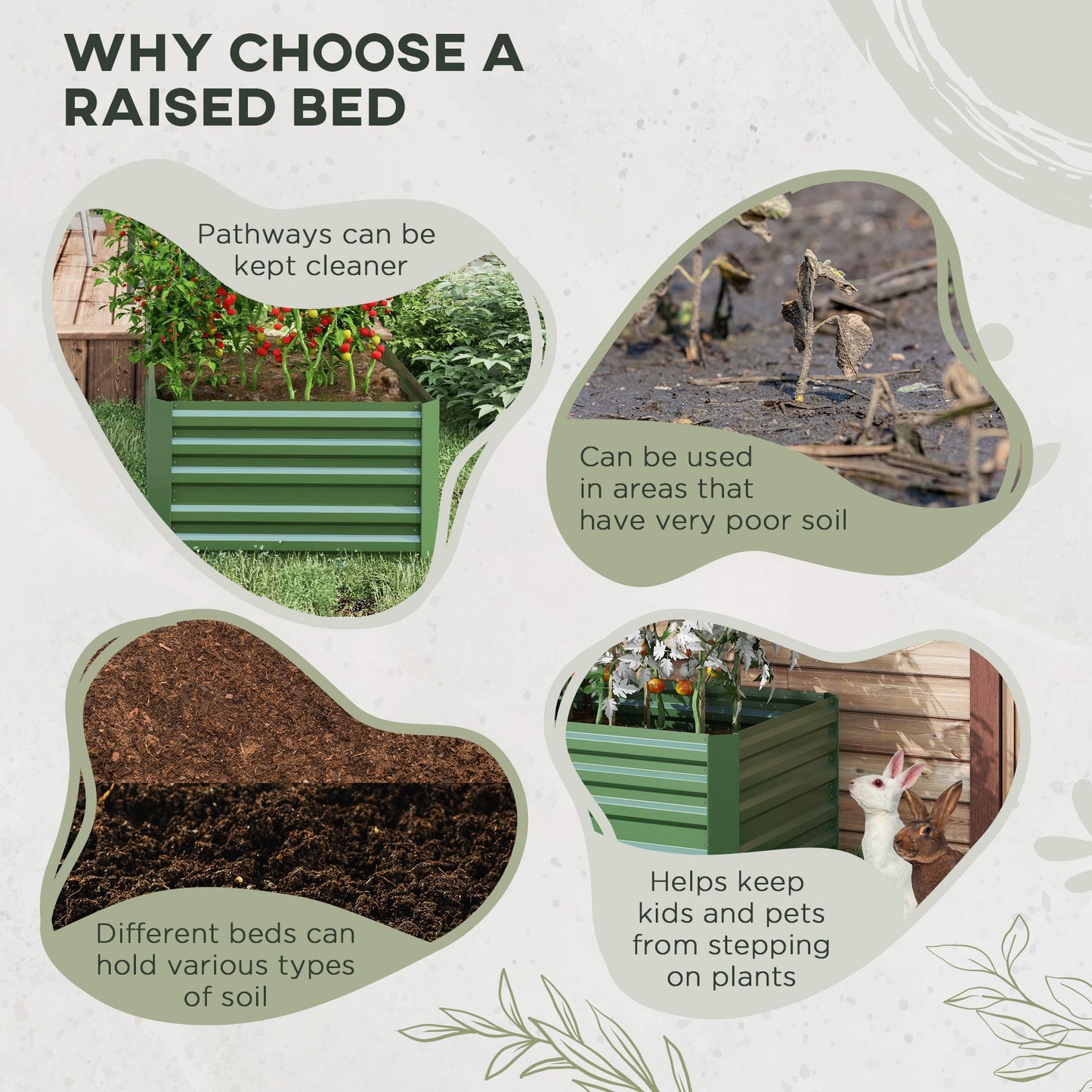 Raised Garden Bed, 6' x 3' x 2' Galvanized Steel Planters for Outdoor Plants with Multi-reinforced Rods for Vegetables, Flowers and Herbs, Green