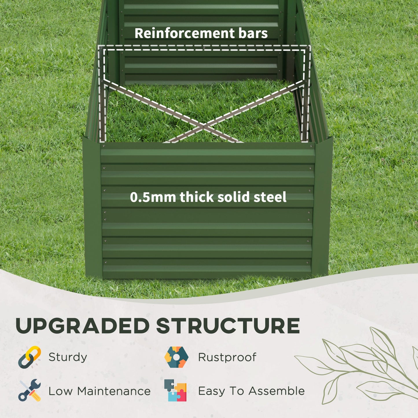 Raised Garden Bed, 6' x 3' x 2' Galvanized Steel Planters for Outdoor Plants with Multi-reinforced Rods for Vegetables, Flowers and Herbs, Green
